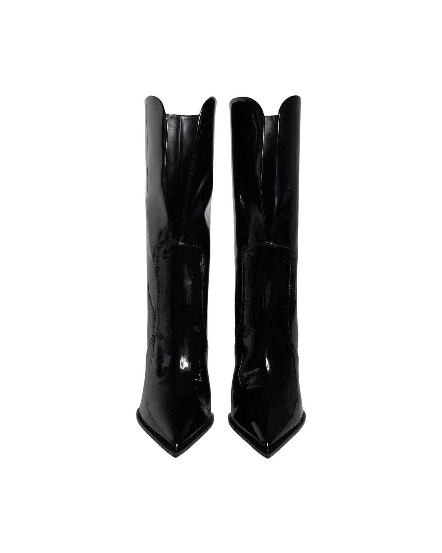 Dolce & Gabbana Black Patent Leather Mid Calf Boots Shoes Boots