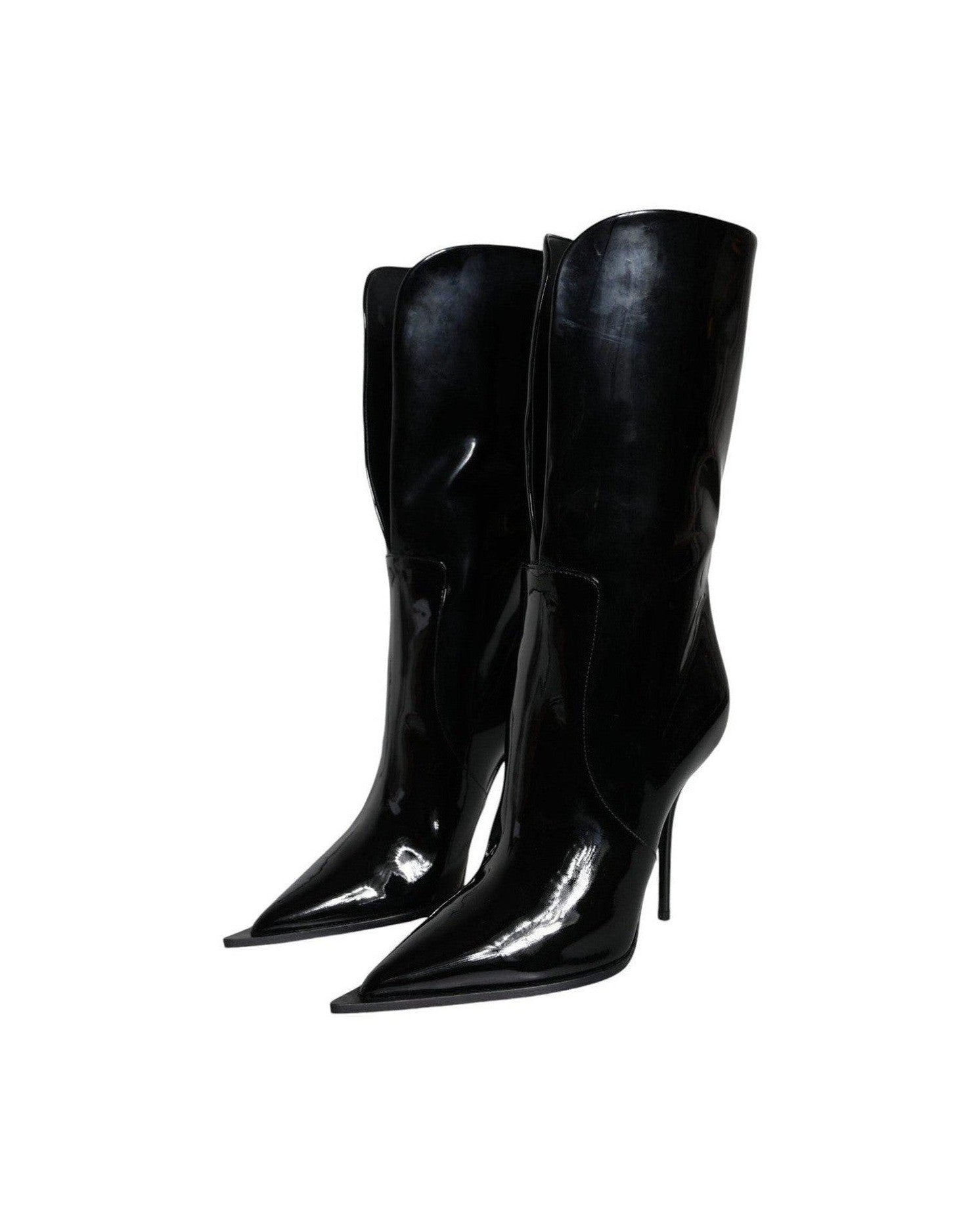 Dolce & Gabbana Black Patent Leather Mid Calf Boots Shoes Boots