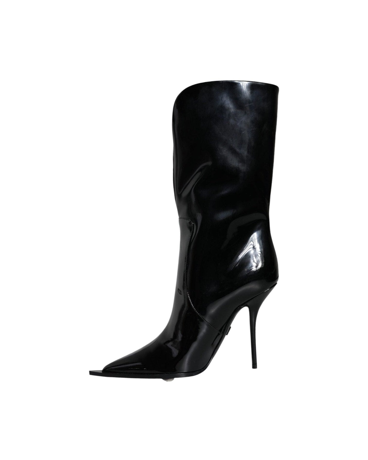 Dolce & Gabbana Black Patent Leather Mid Calf Boots Shoes Boots