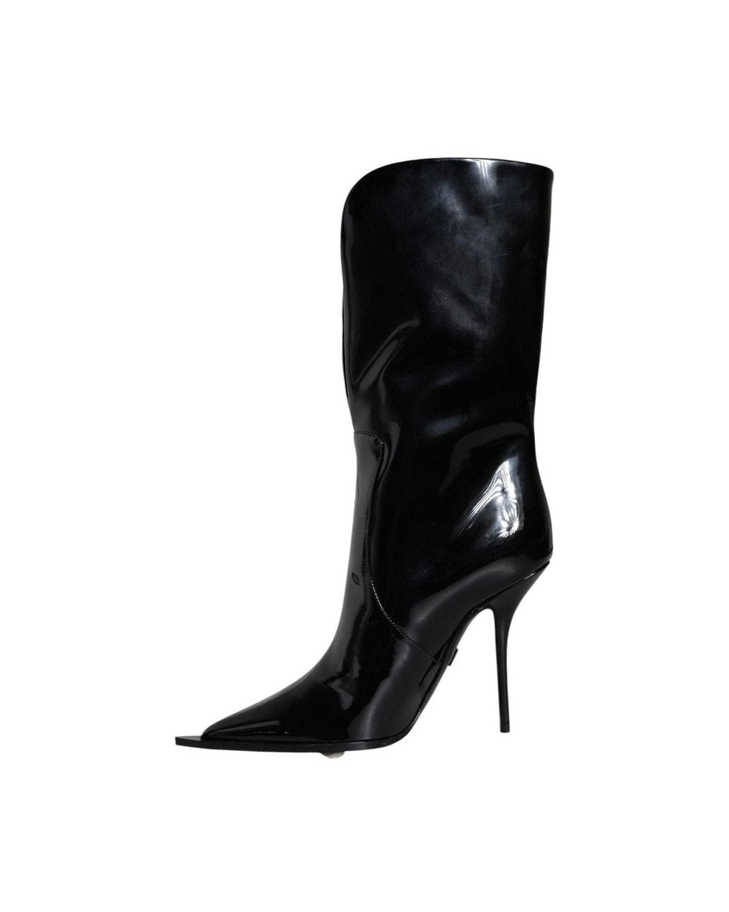 Dolce & Gabbana Black Patent Leather Mid Calf Boots Shoes Boots