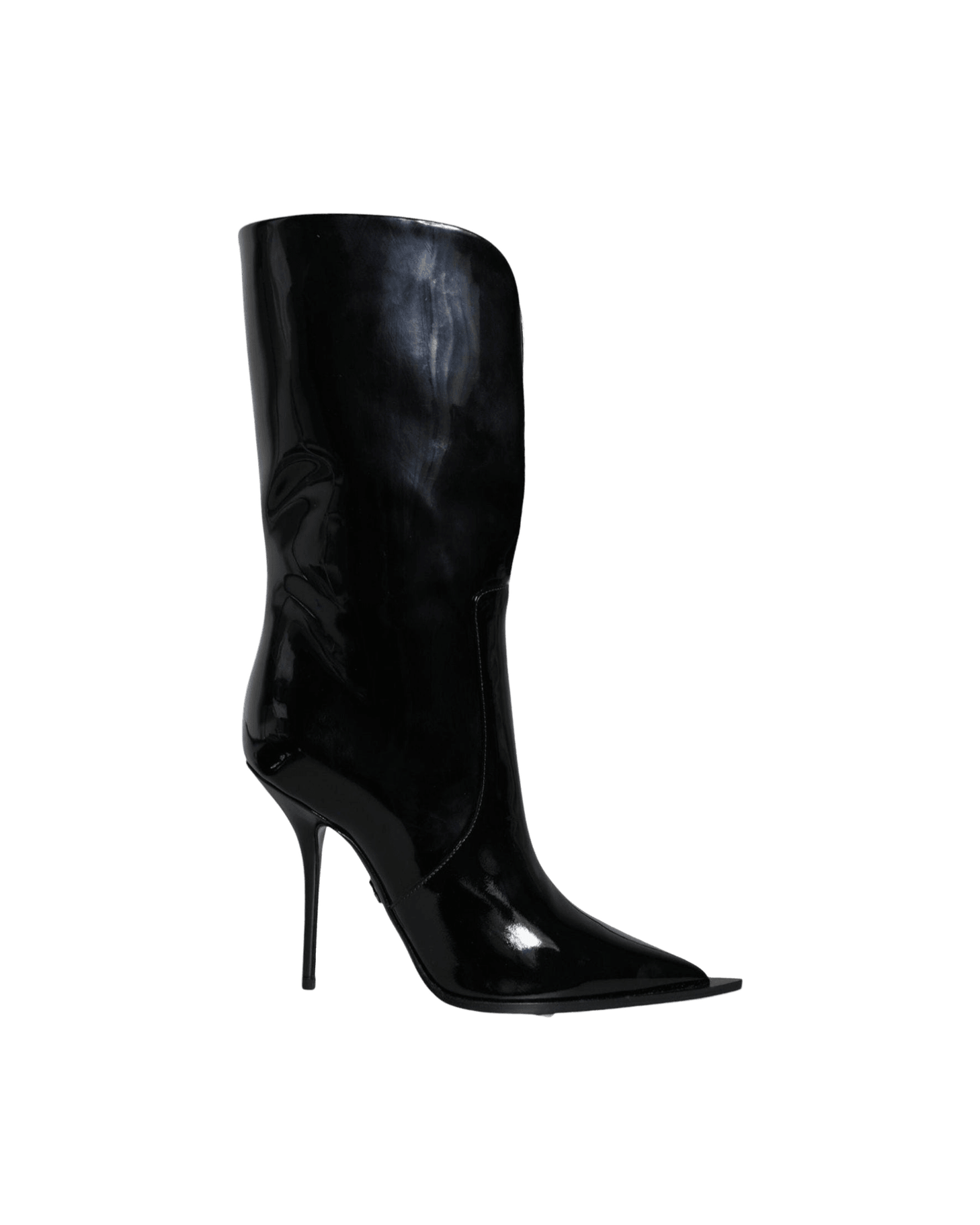 Dolce & Gabbana Black Patent Leather Mid Calf Boots Shoes Boots