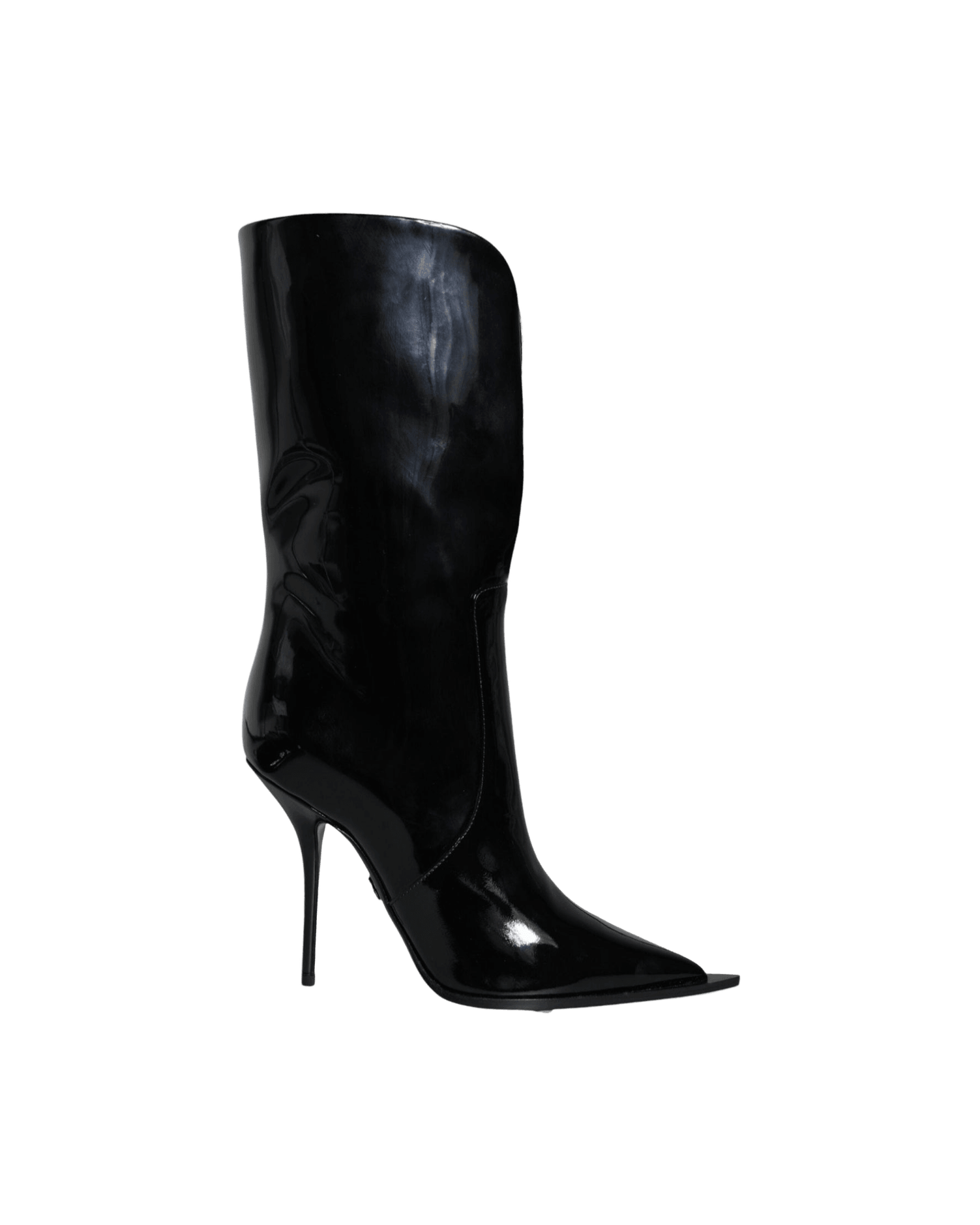 Dolce & Gabbana Black Patent Leather Mid Calf Boots Shoes Boots