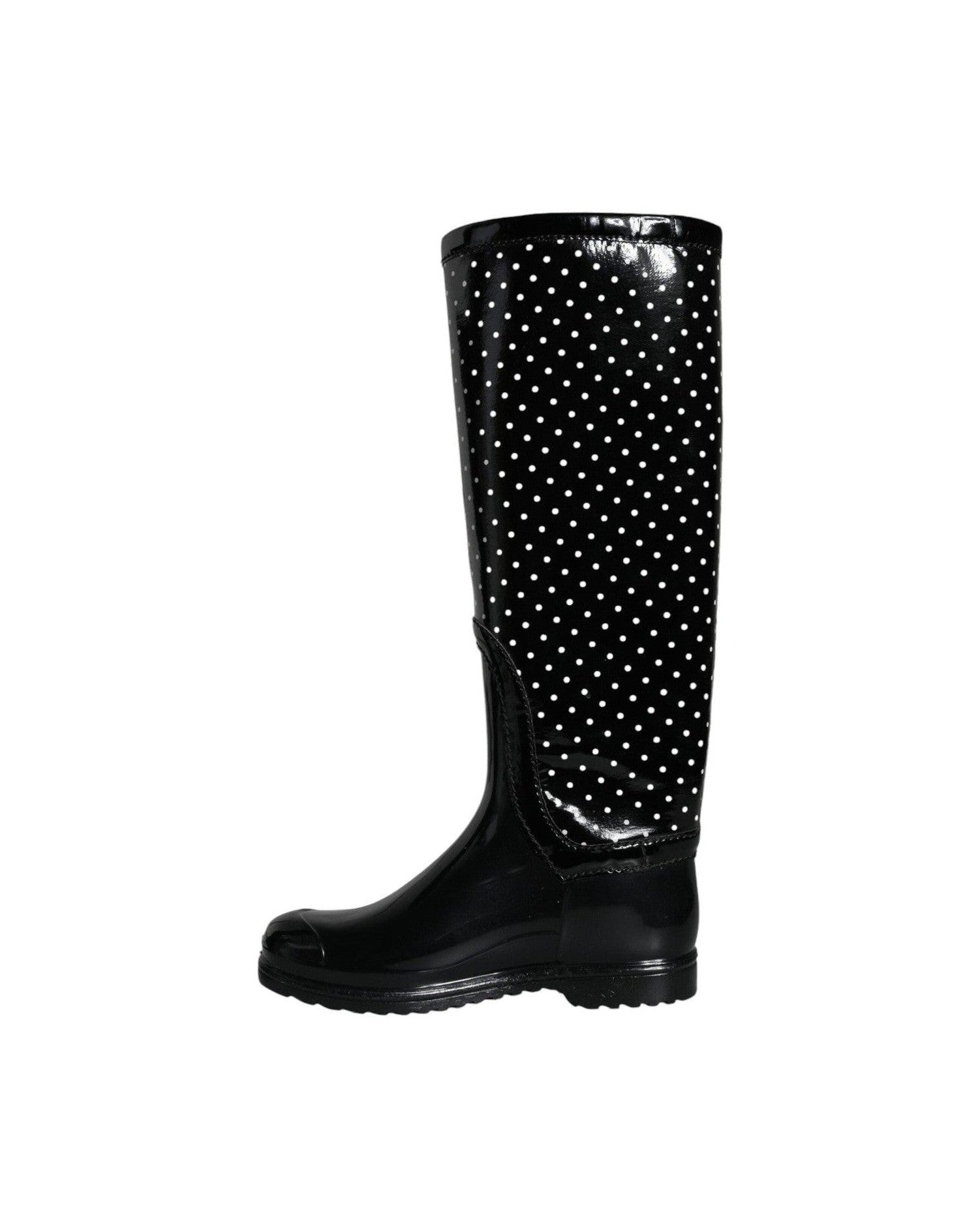Dolce & Gabbana Black Polka Dot Rubber Knee High Boots Shoes Glam Steals