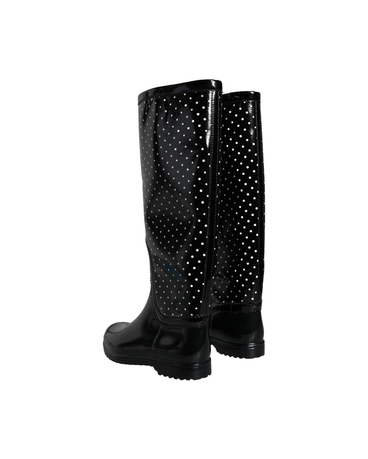 Dolce & Gabbana Black Polka Dot Rubber Knee High Boots Shoes Glam Steals