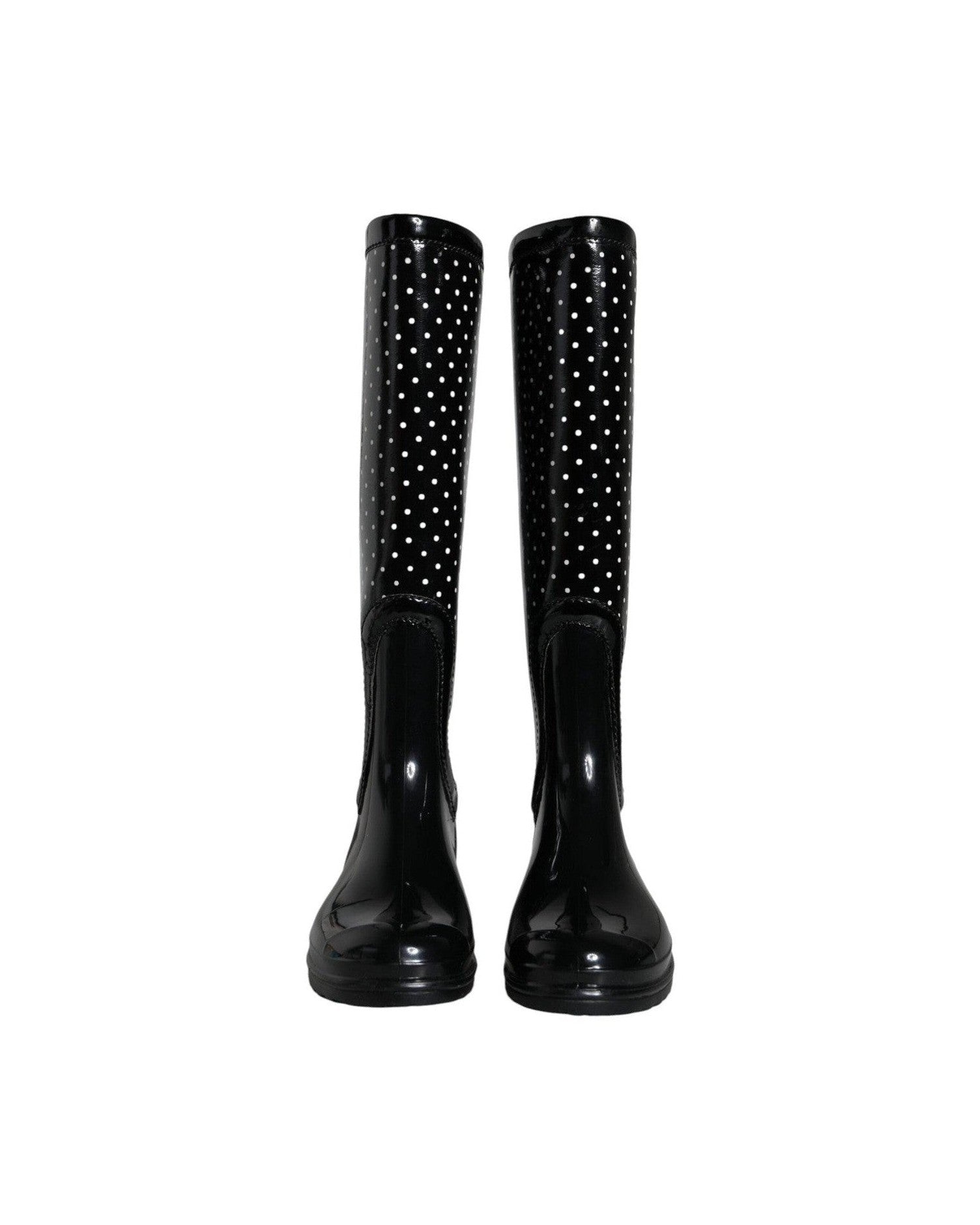 Dolce & Gabbana Black Polka Dot Rubber Knee High Boots Shoes Glam Steals
