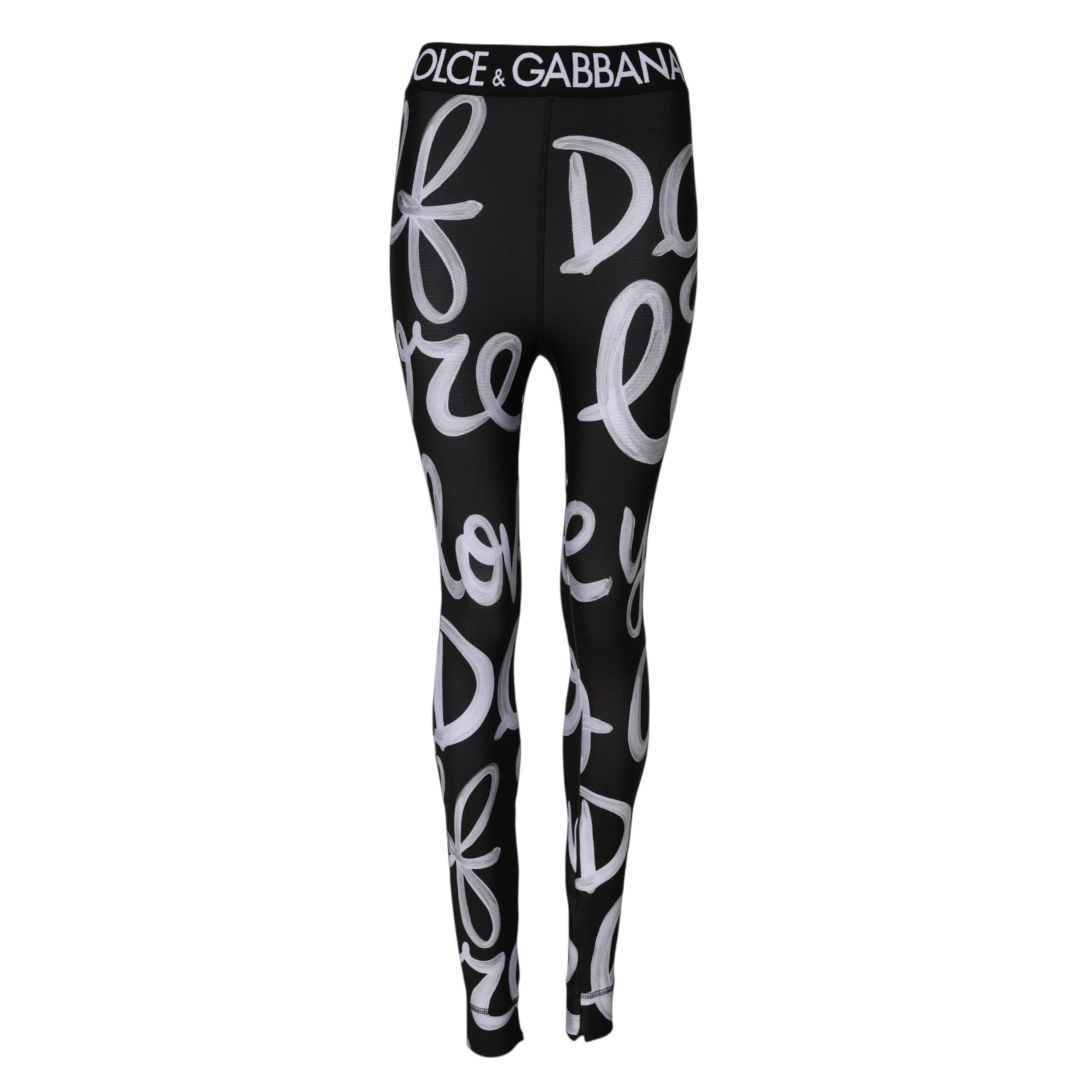 Dolce & Gabbana Black Polyester Logo Print Mid Waisted Pant Glam Steals