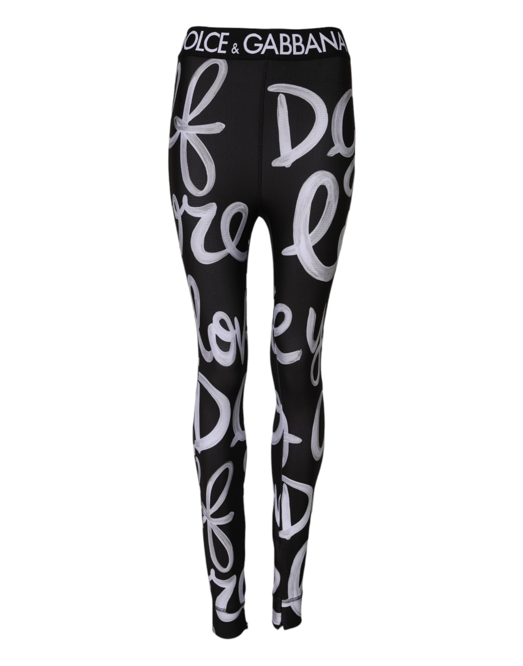 Dolce & Gabbana Black Polyester Logo Print Mid Waisted Pant Glam Steals
