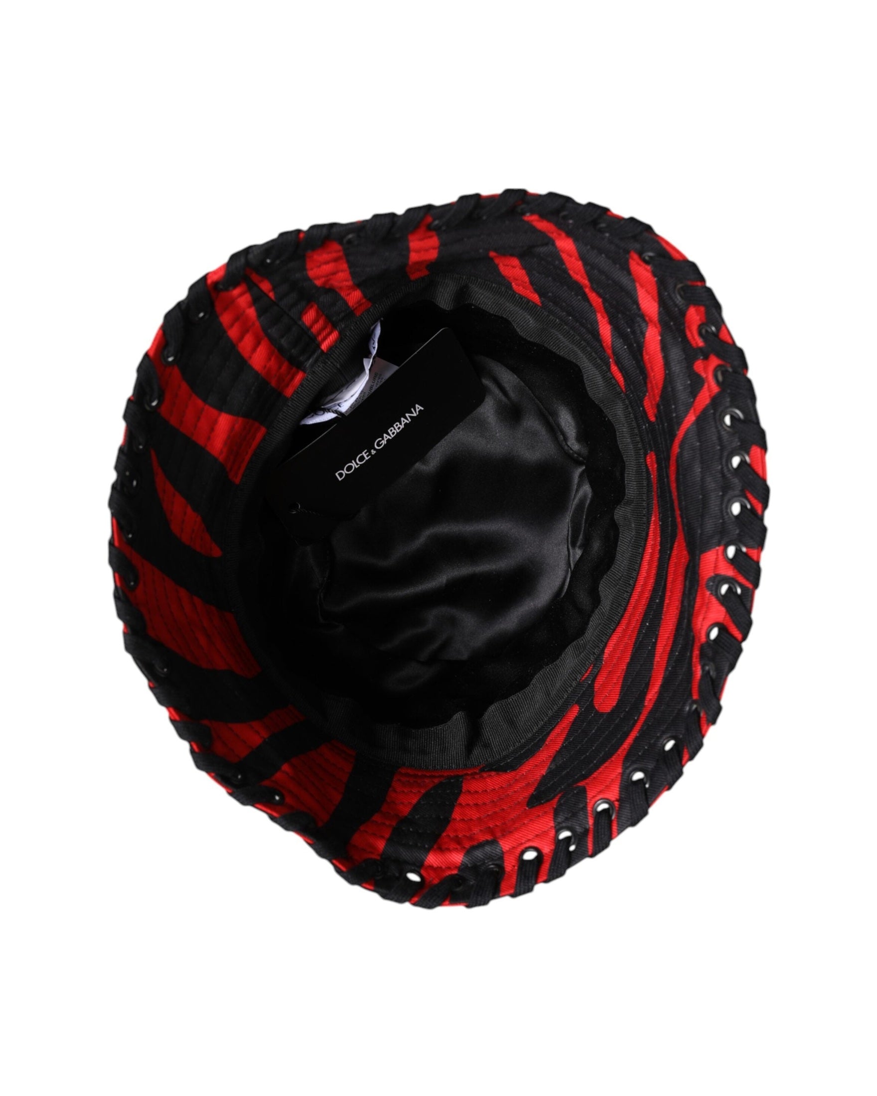 Dolce & Gabbana Black Polyester Red Stripe Wide Brim Bucket Hat Glam Steals