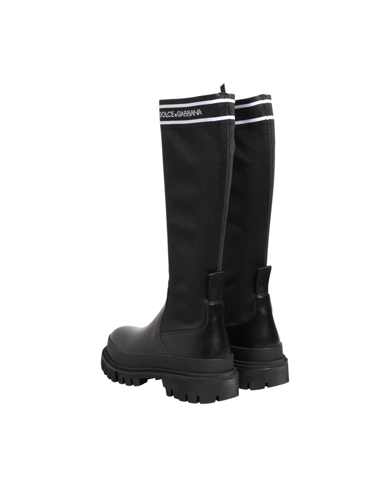 Dolce & Gabbana Black Polyester White Socks High Boots Shoes Glam Steals