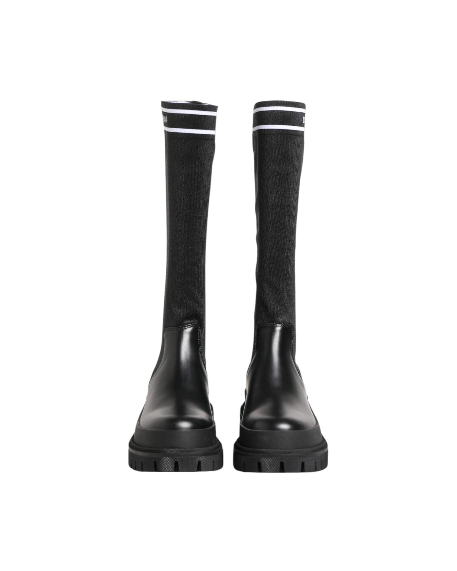 Dolce & Gabbana Black Polyester White Socks High Boots Shoes Glam Steals
