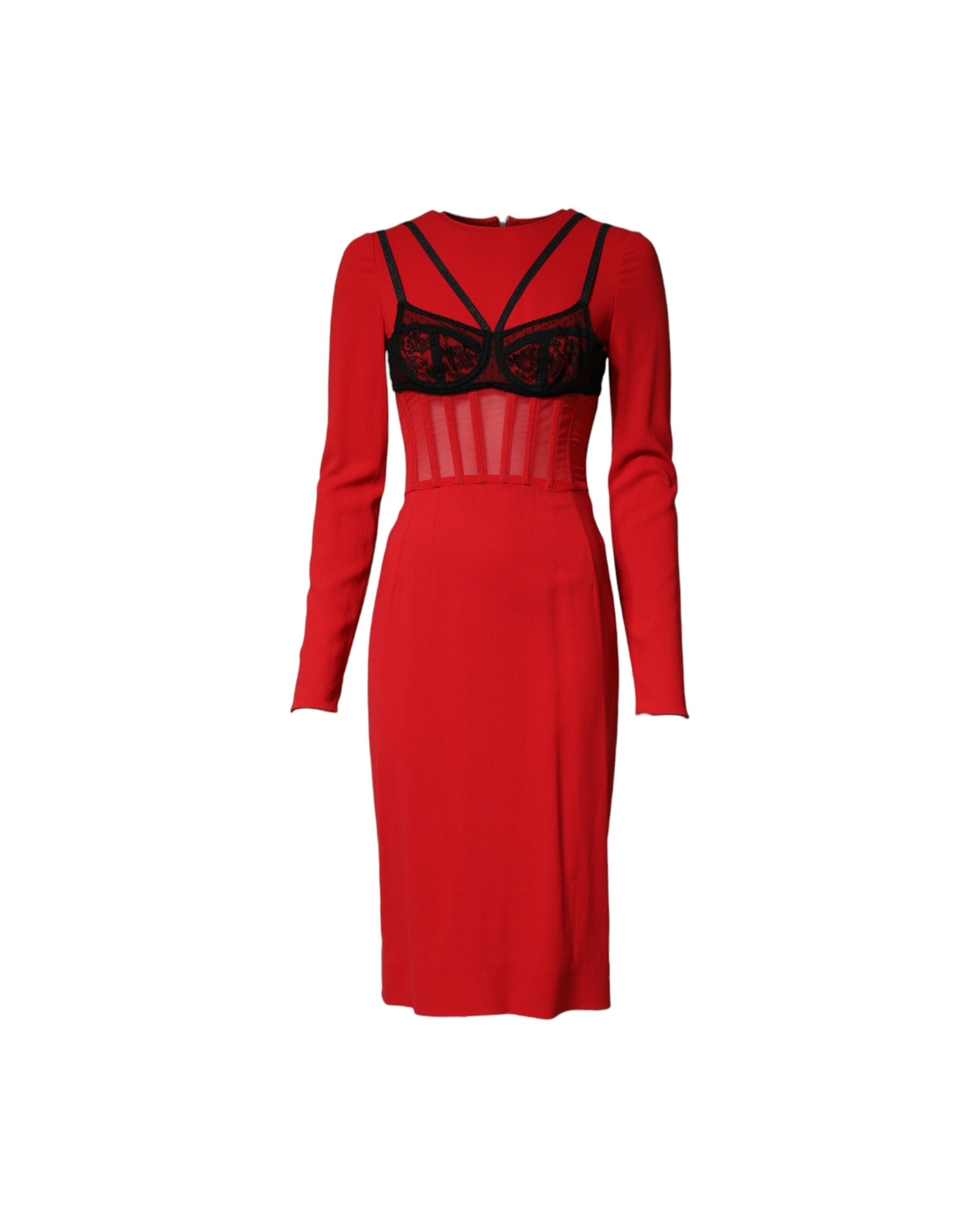 Dolce & Gabbana Black Red Contrasting Bra Cady Midi Dress Glam Steals