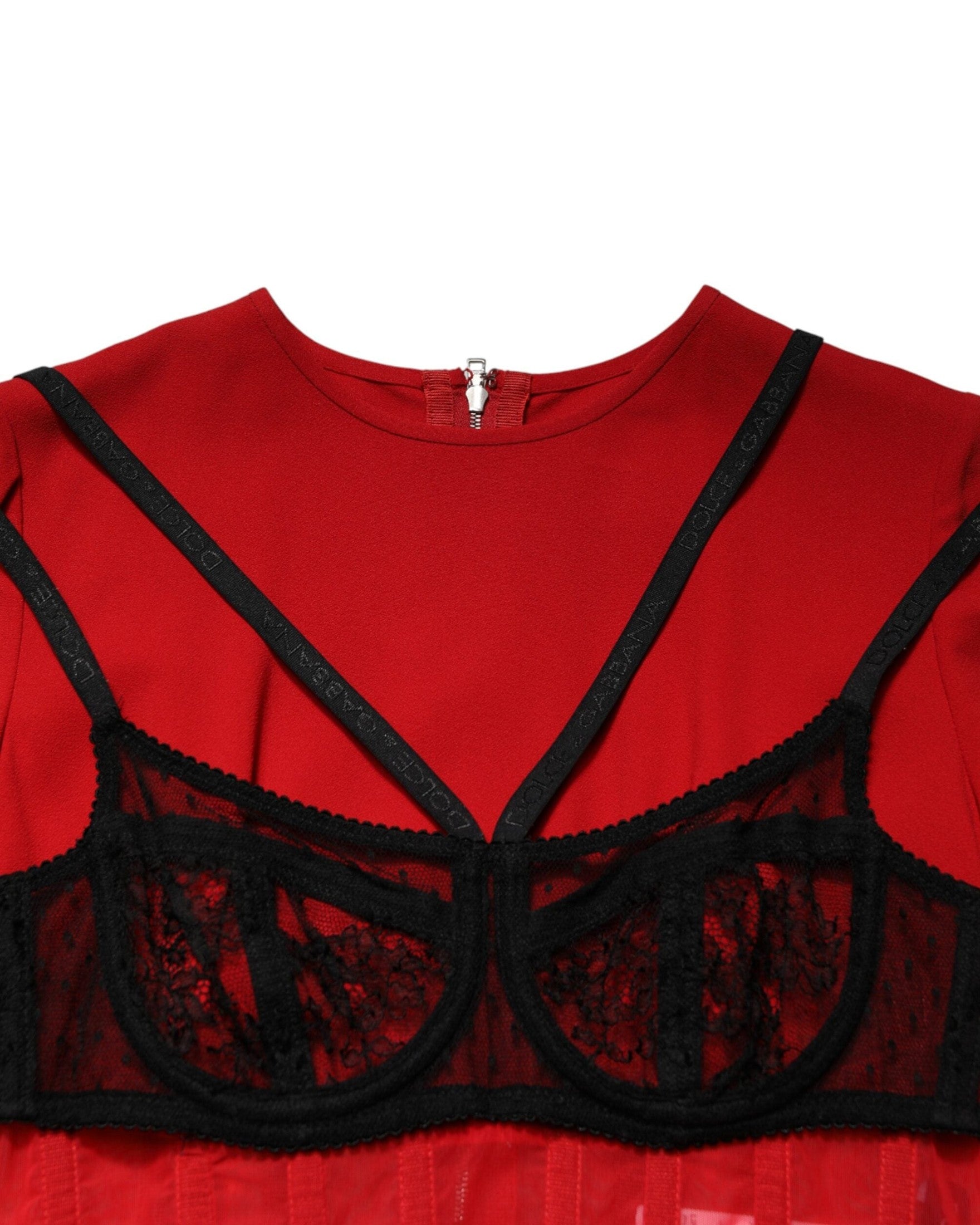 Dolce & Gabbana Black Red Contrasting Bra Cady Midi Dress Glam Steals