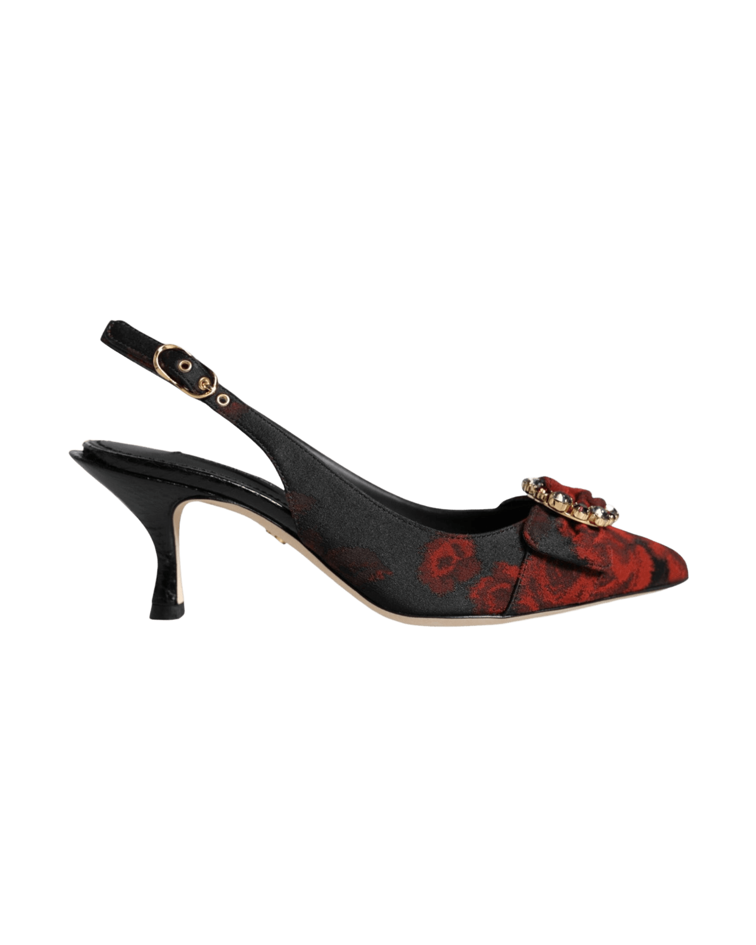 Dolce & Gabbana Black Floral Crystal Heel Slingback Shoes Heels