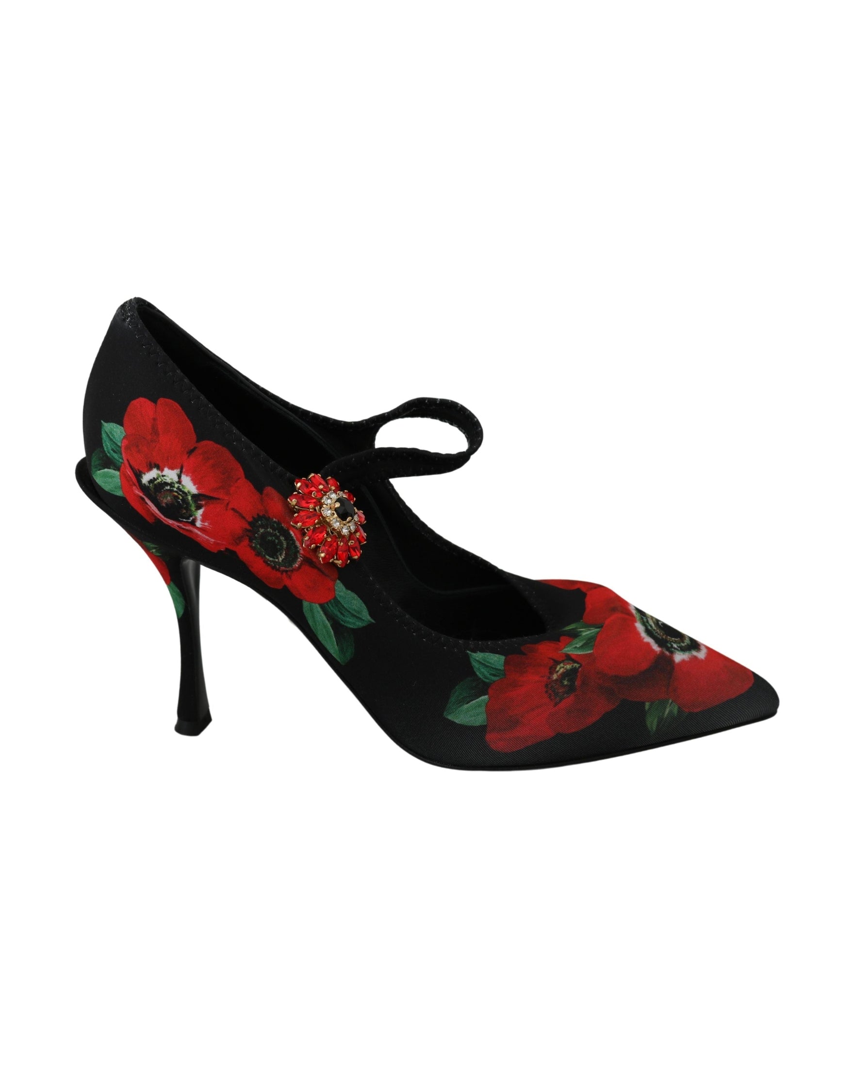Dolce & Gabbana Black Red Floral Mary Janes Pumps Shoes Heels