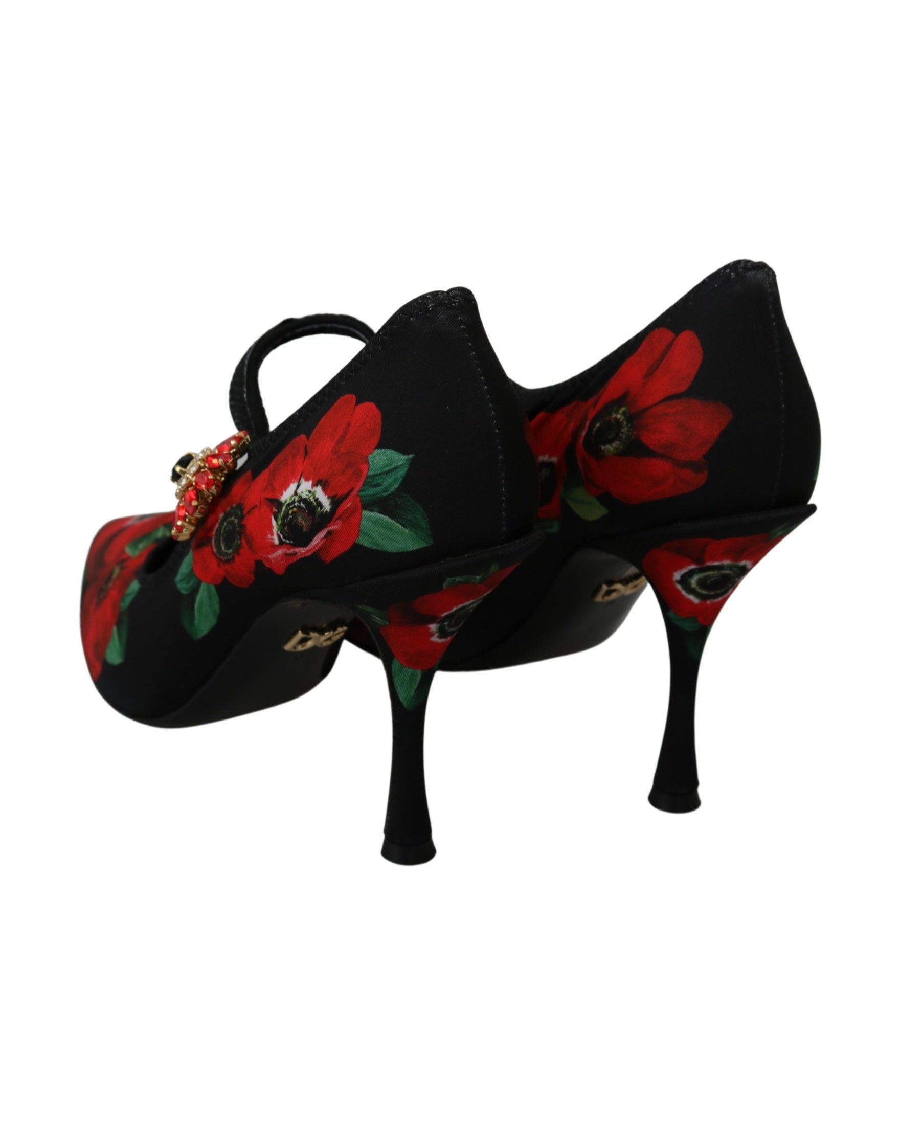 Dolce & Gabbana Black Red Floral Mary Janes Pumps Shoes Heels