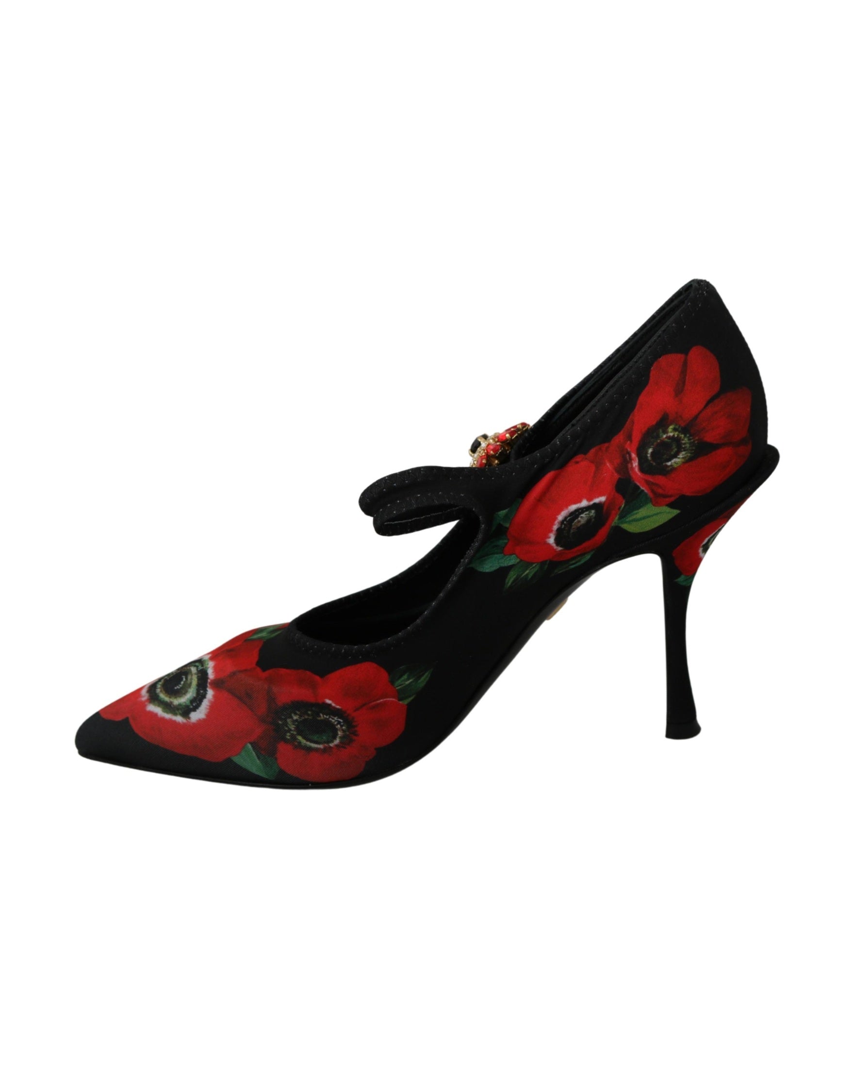 Dolce & Gabbana Black Red Floral Mary Janes Pumps Shoes Heels