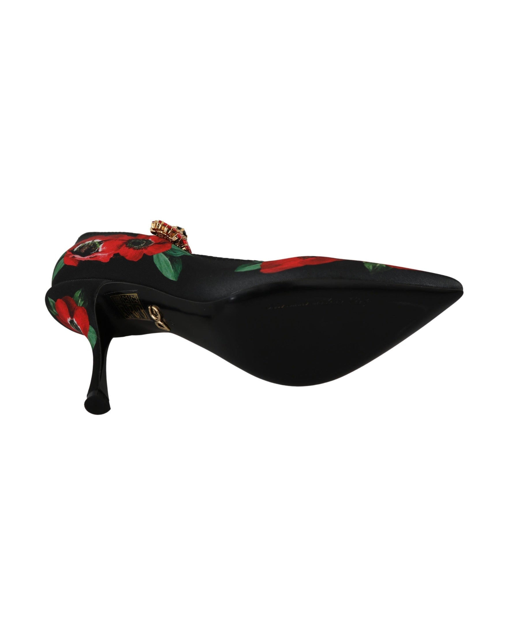 Dolce & Gabbana Black Red Floral Mary Janes Pumps Shoes Heels