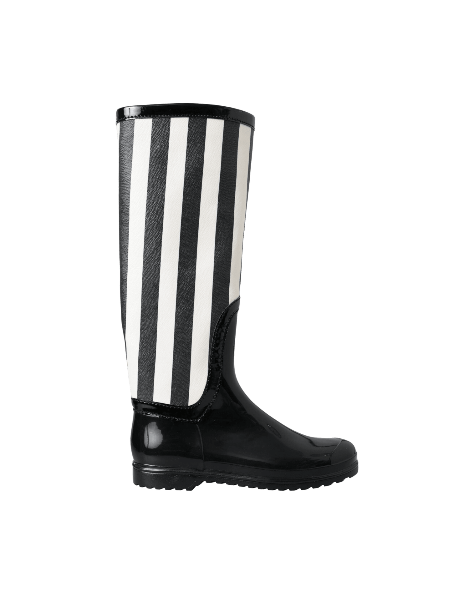 Dolce & Gabbana Black Rubber Knee High Flat Boots Shoes Boots