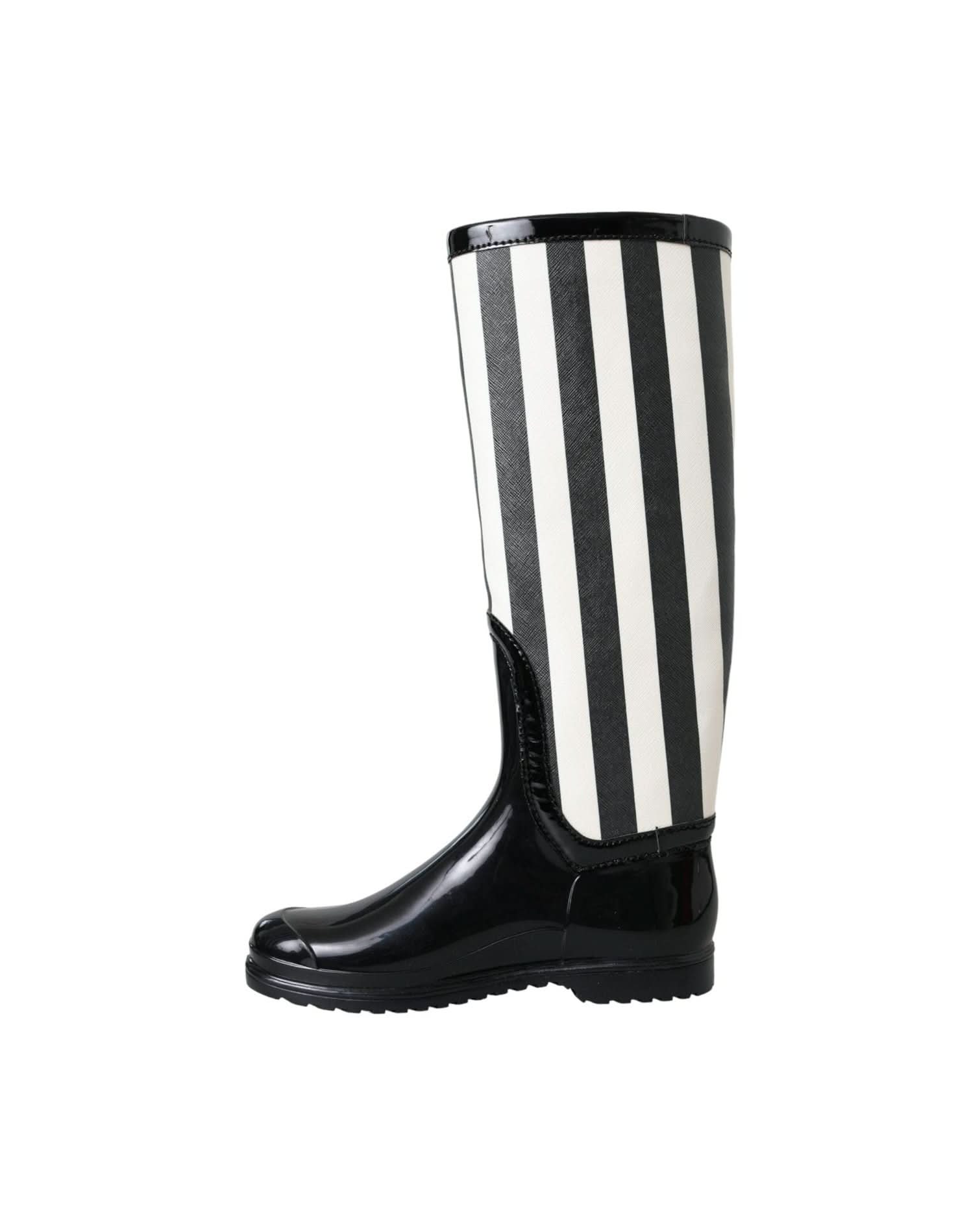 Dolce & Gabbana Black Rubber Knee High Flat Boots Shoes Boots