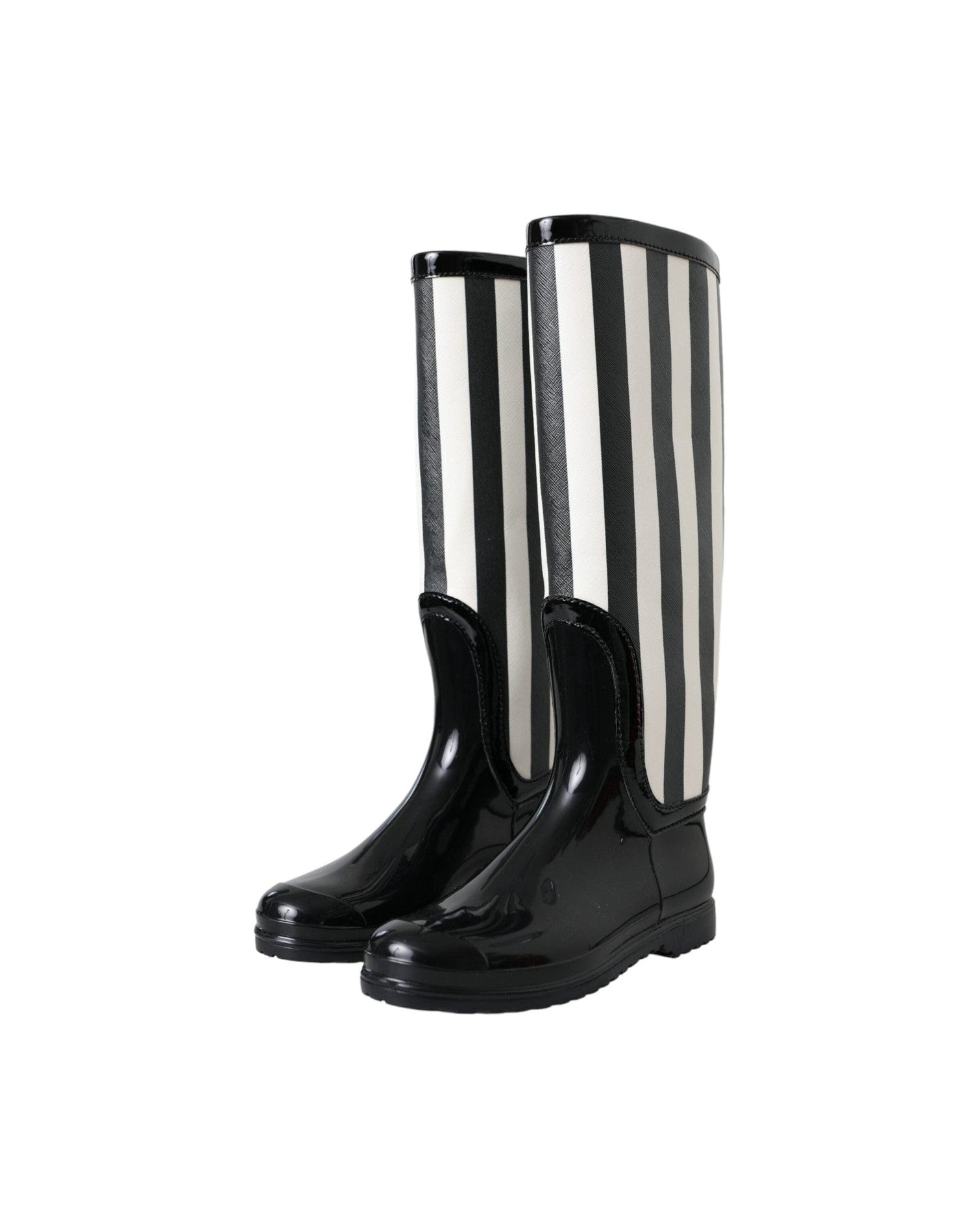 Dolce & Gabbana Black Rubber Knee High Flat Boots Shoes Glam Steals