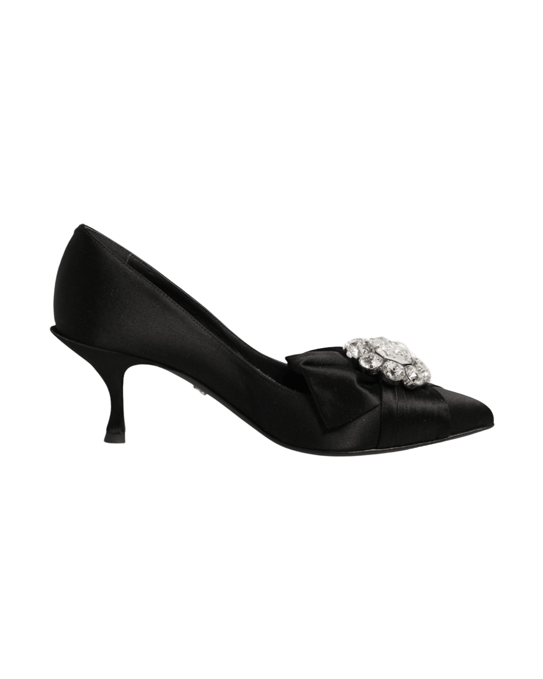 Dolce & Gabbana Black Satin Bow Crystal Embellishment Pumps Shoes Heels