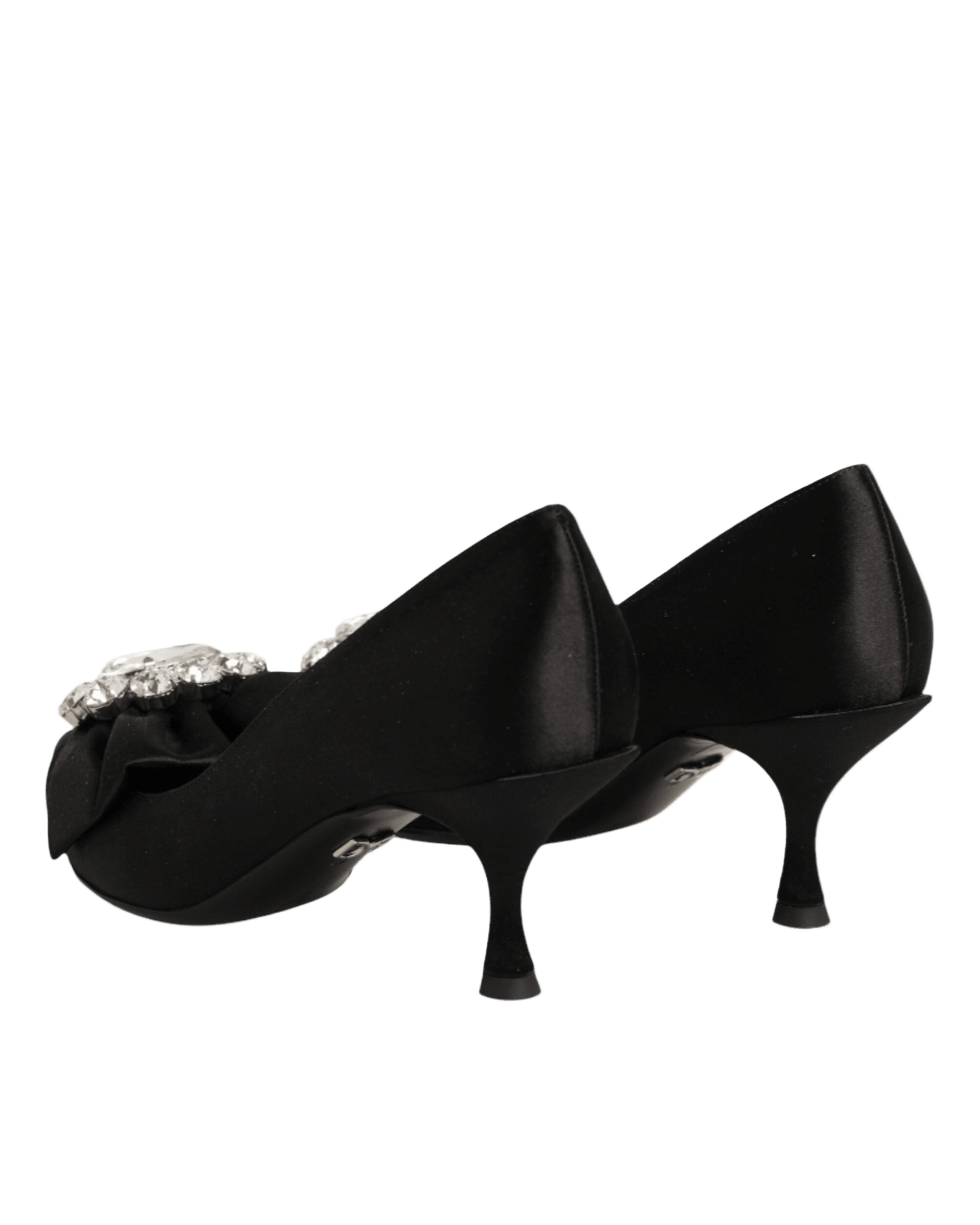 Dolce & Gabbana Black Satin Bow Crystal Embellishment Pumps Shoes Heels