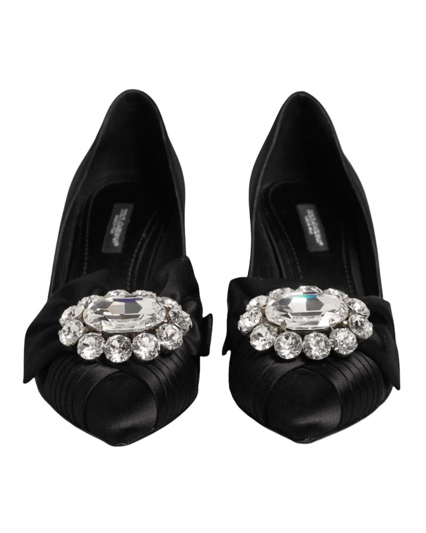 Dolce & Gabbana Black Satin Bow Crystal Embellishment Pumps Shoes Heels