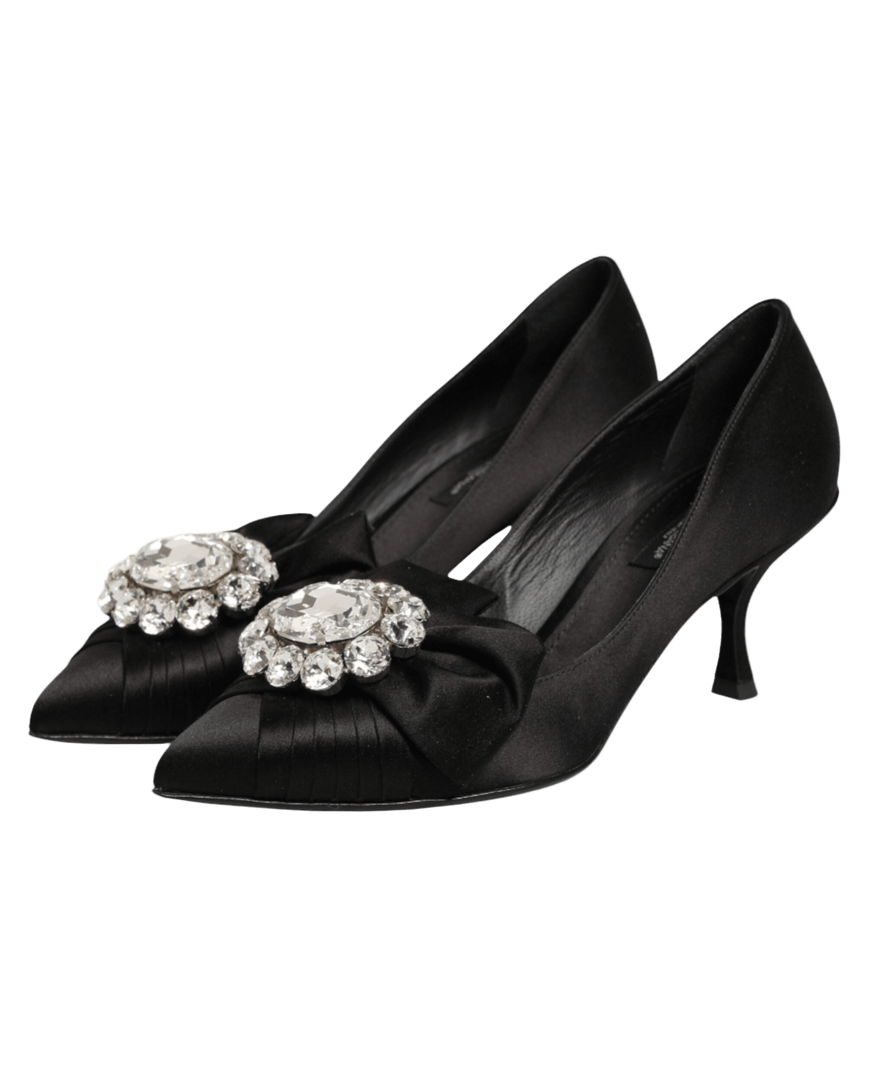 Dolce & Gabbana Black Satin Bow Crystal Embellishment Pumps Shoes Heels