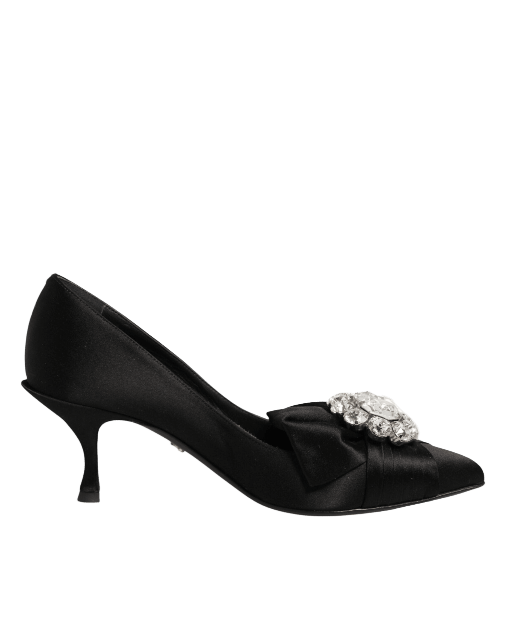 Dolce & Gabbana Black Satin Bow Crystal Embellishment Pumps Shoes Heels