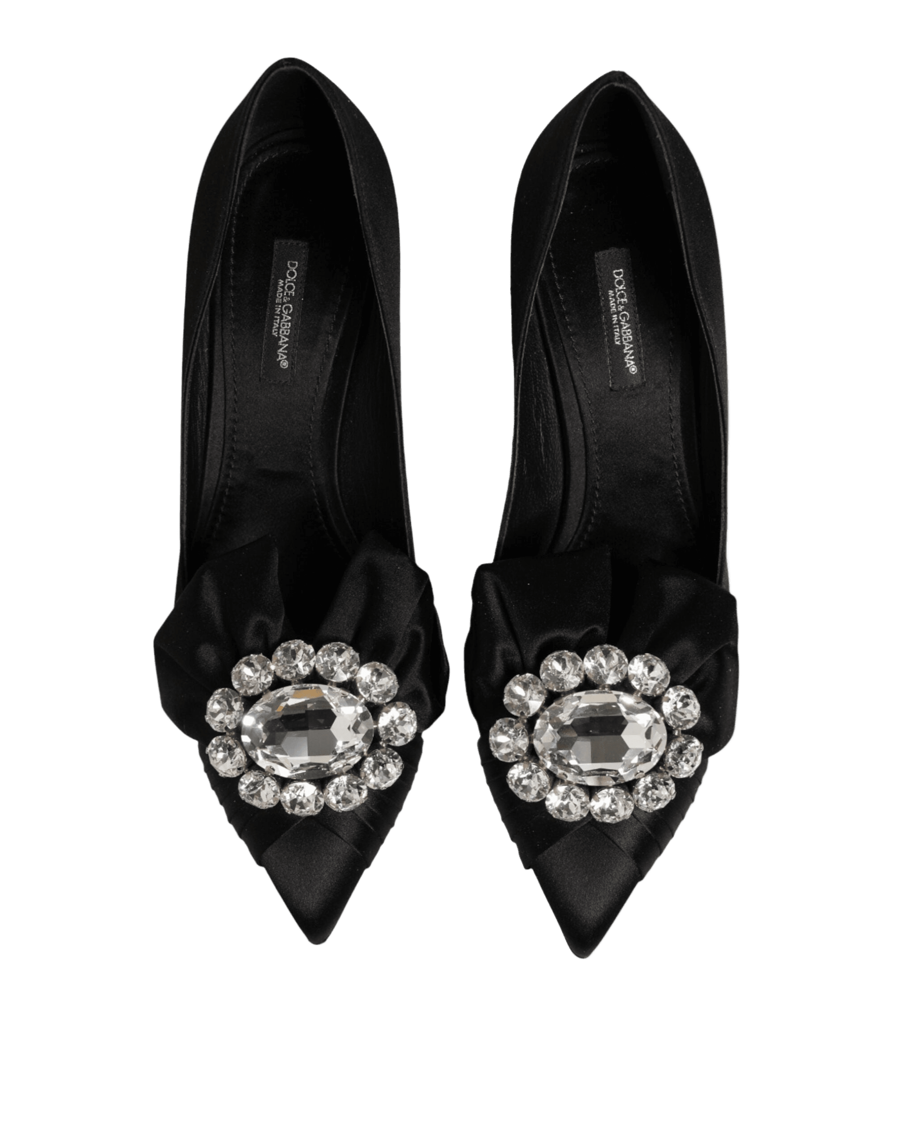 Dolce & Gabbana Black Satin Bow Crystal Embellishment Pumps Shoes Glam Steals