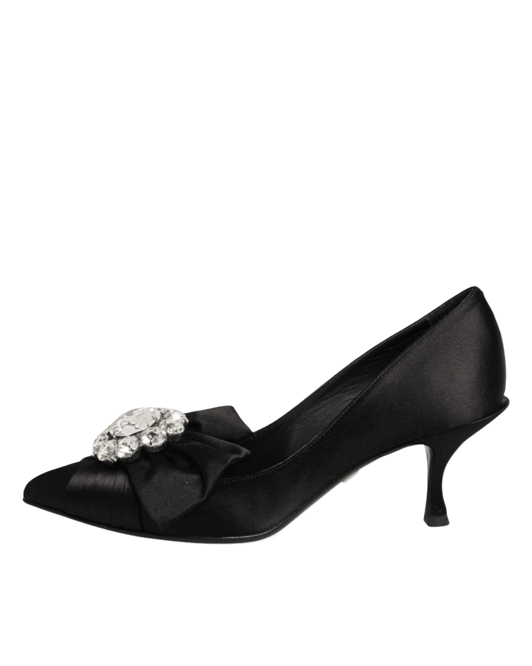 Dolce & Gabbana Black Satin Bow Crystal Embellishment Pumps Shoes Heels
