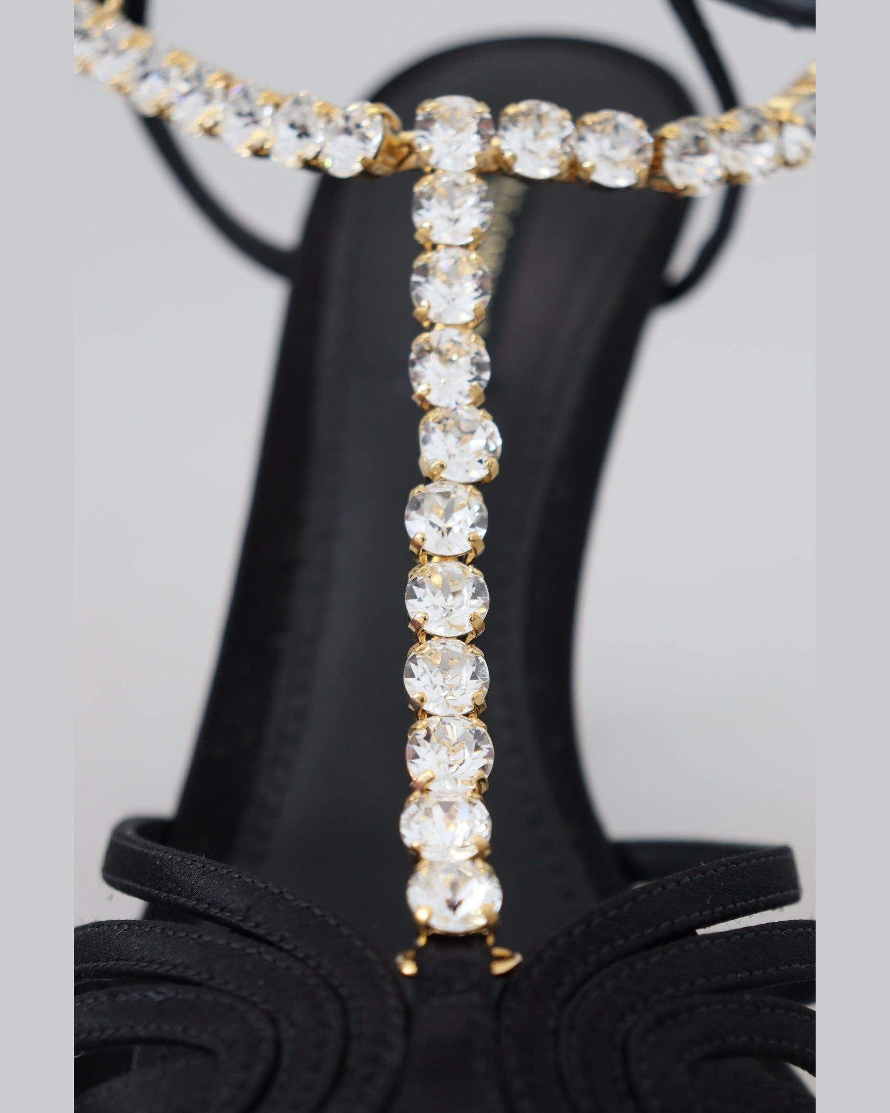 Dolce & Gabbana Black Satin Clear Crystal T Strap Sandals Glam Steals