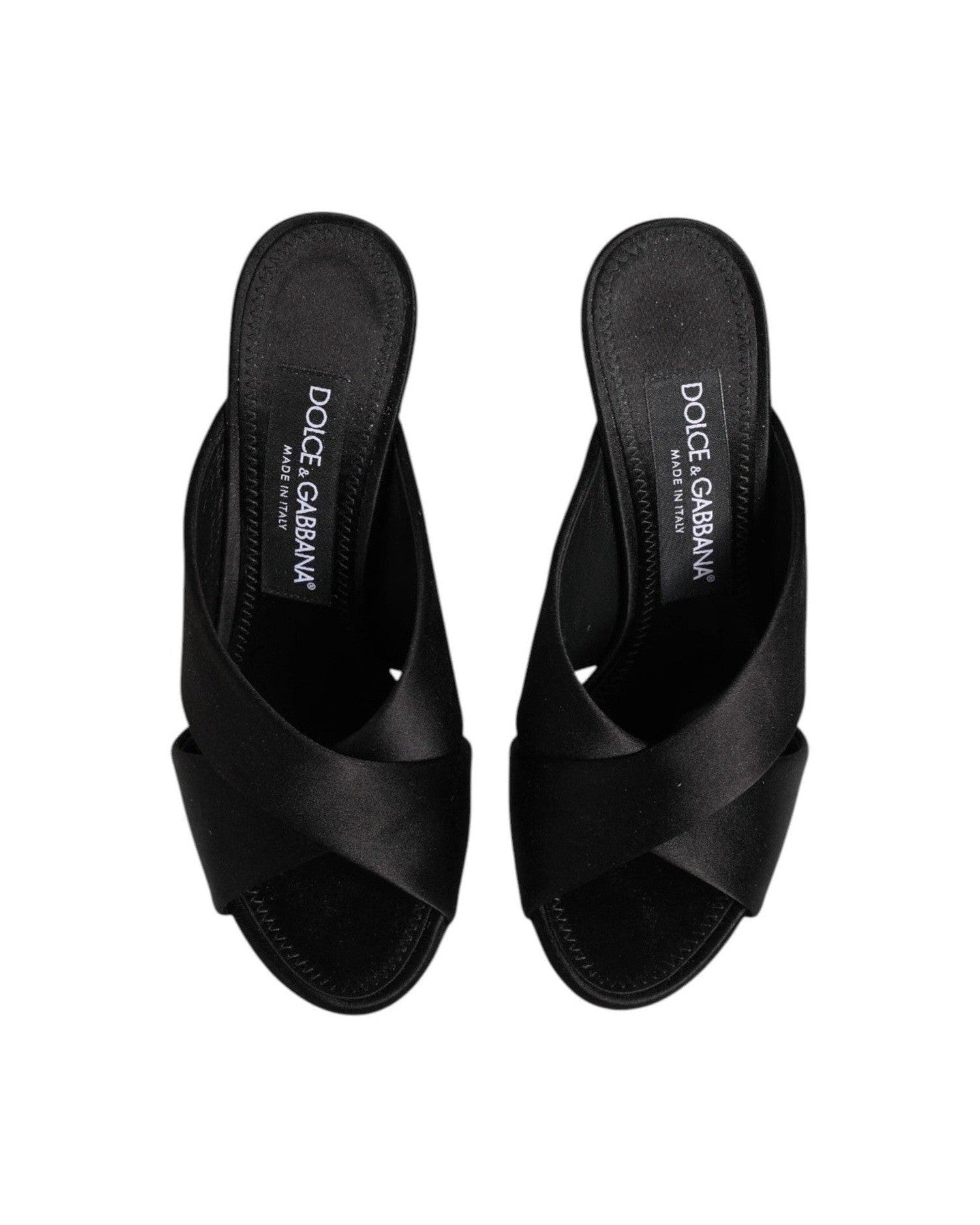 Dolce & Gabbana Black Satin Logo Keira Slides Sandals Shoes Heels