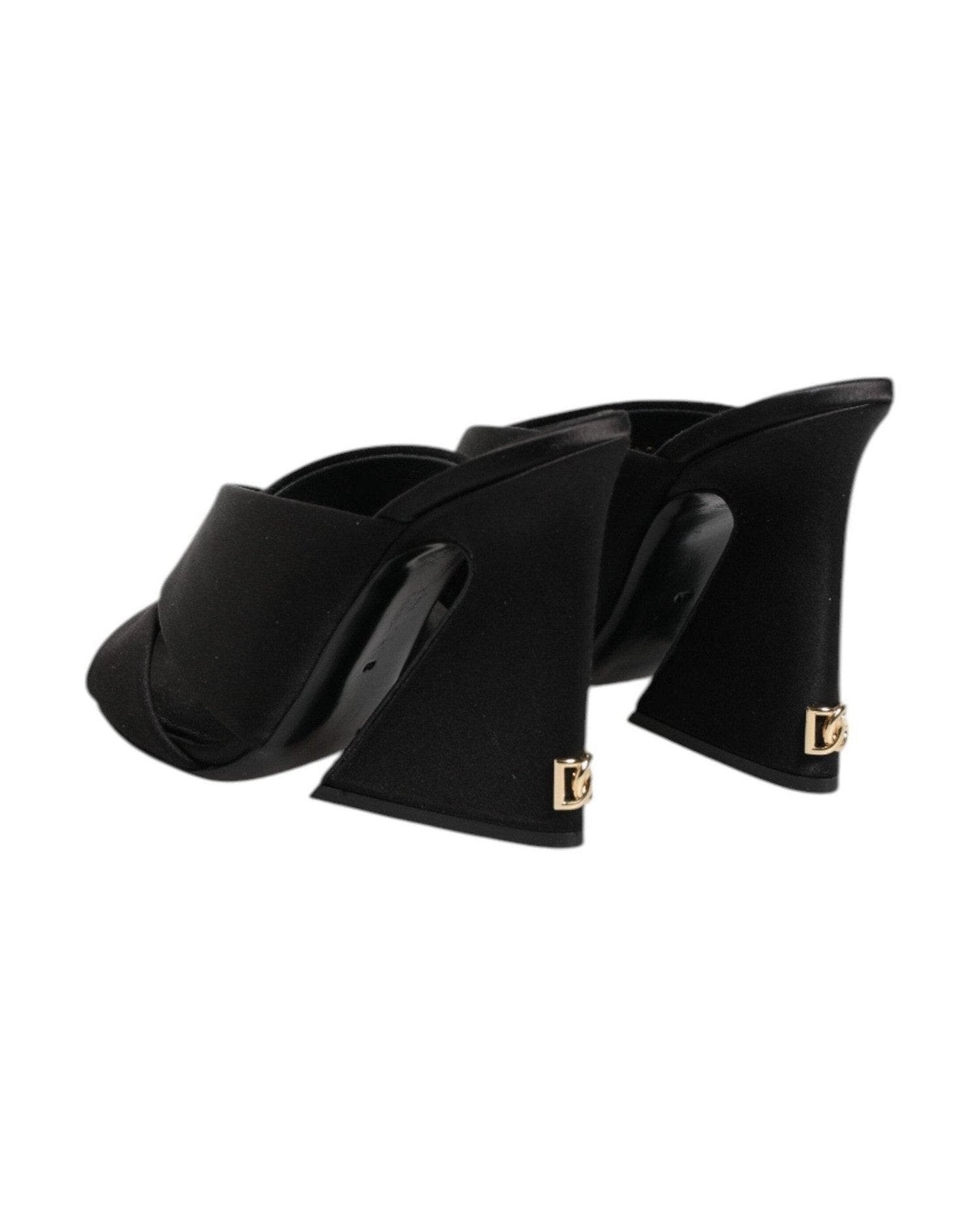 Dolce & Gabbana Black Satin Logo Keira Slides Sandals Shoes Heels