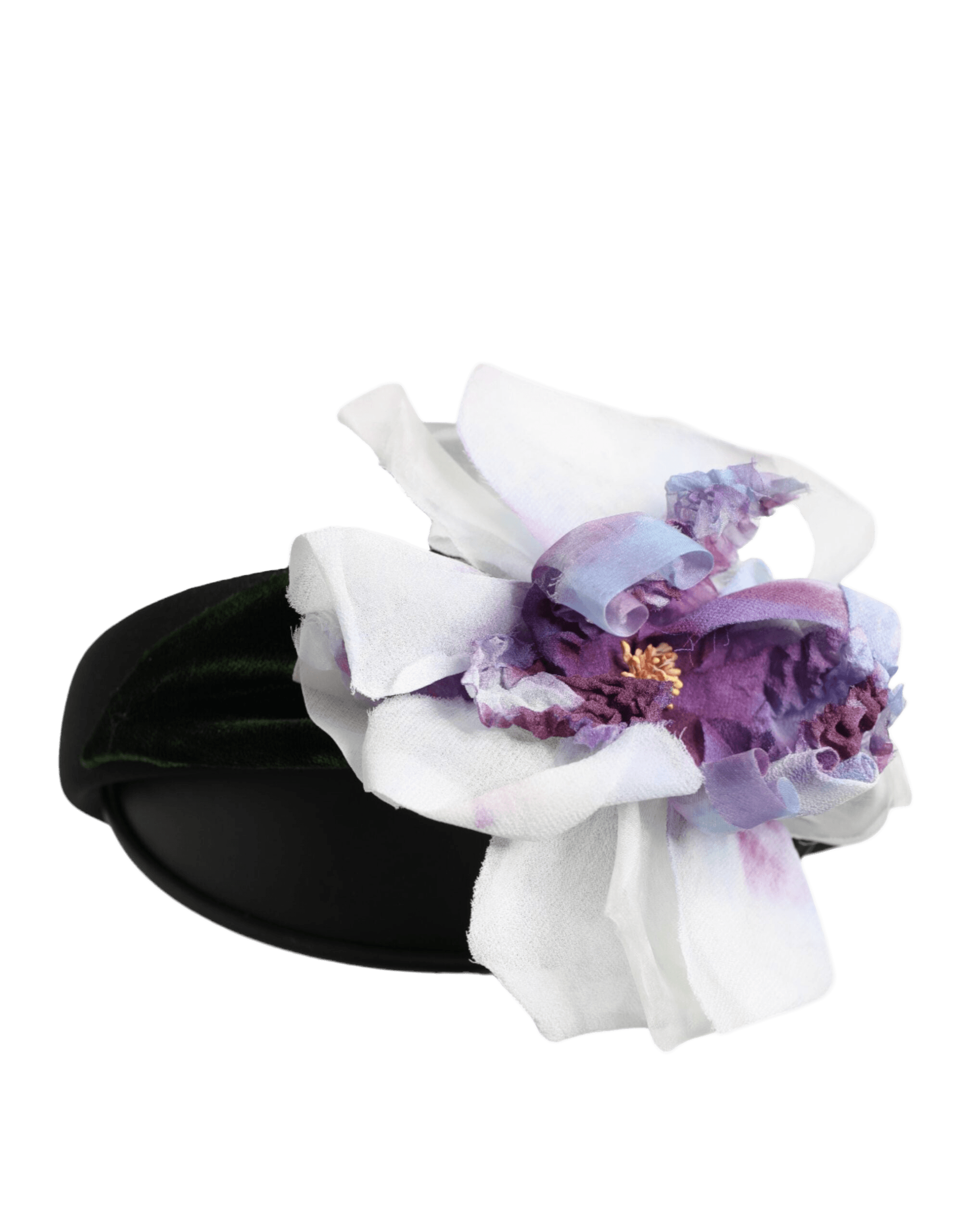 Dolce & Gabbana Black Silk Green Purple White Floral Appliqué Accessory Headband Glam Steals