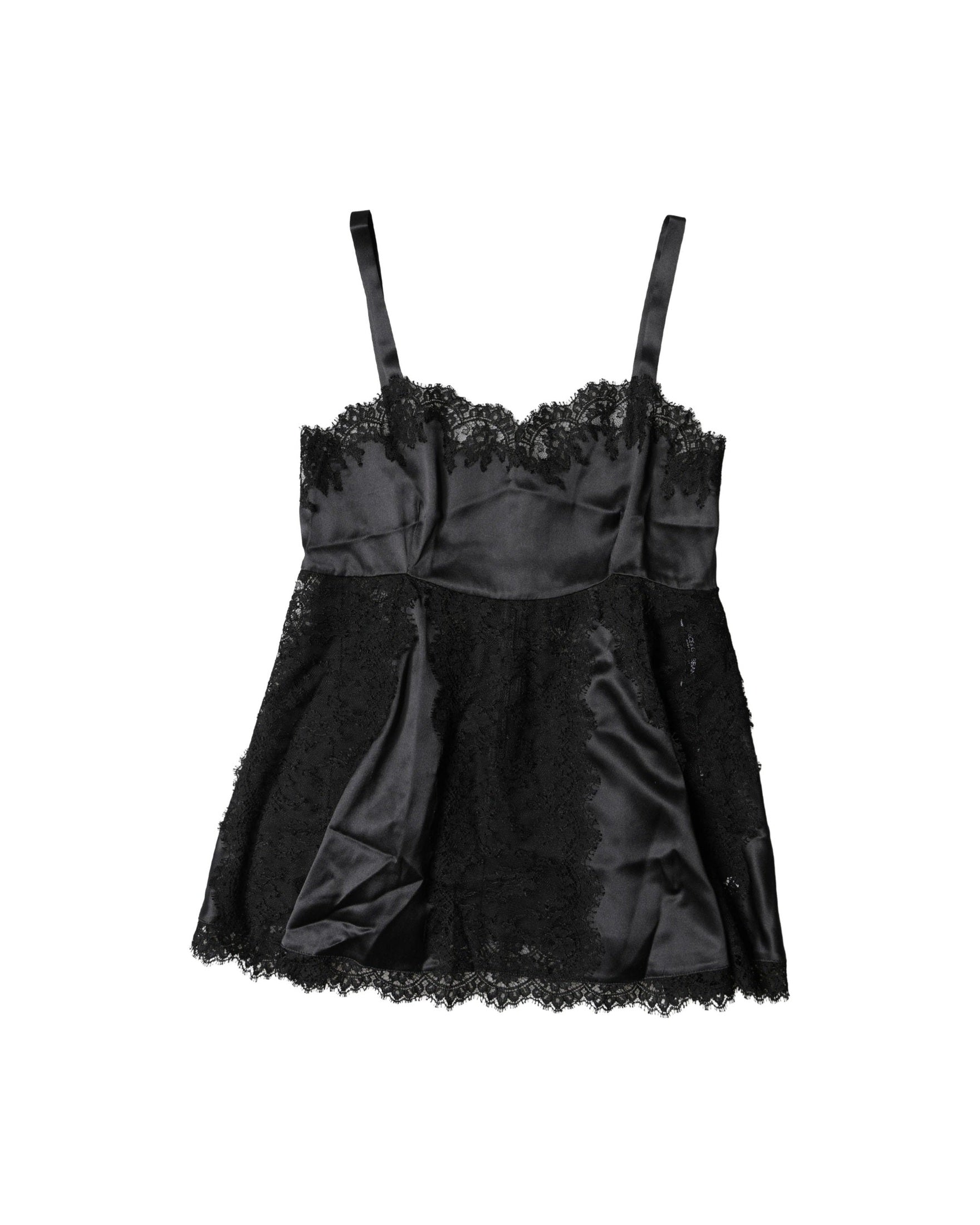 Dolce & Gabbana Black Silk Lace Trim Lingerie Camisole