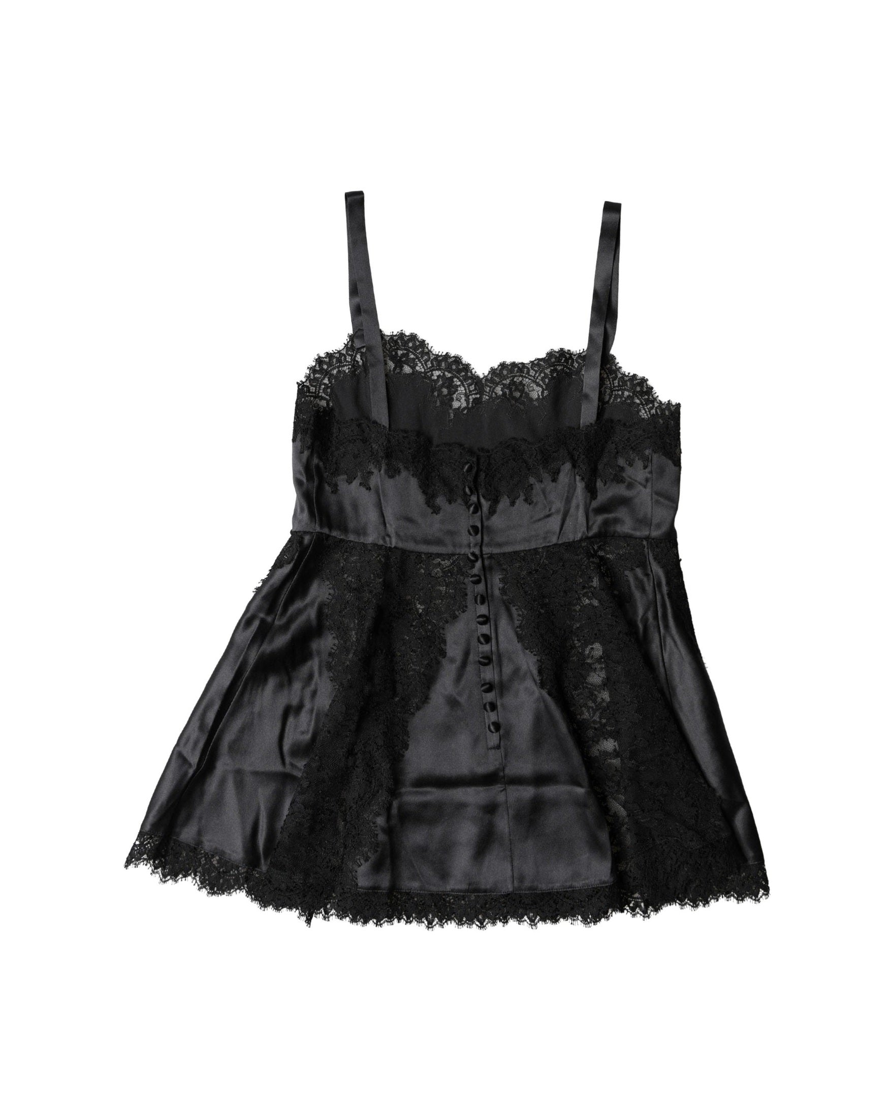 Dolce & Gabbana Black Silk Lace Trim Lingerie Camisole