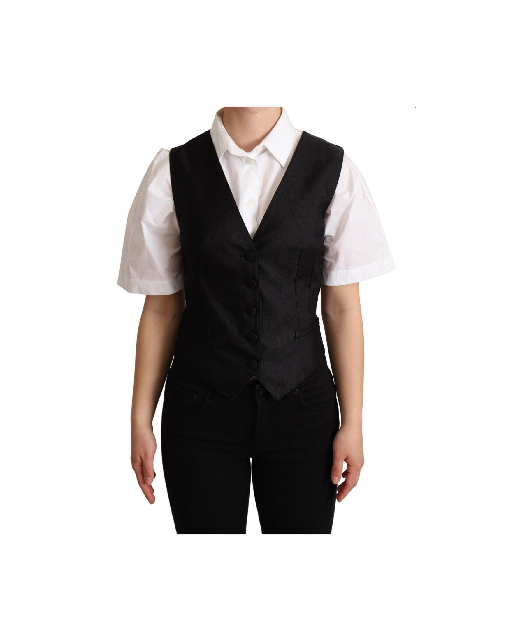 Dolce & Gabbana Black Silk Solid Sleeveless Waistcoat Vest Top