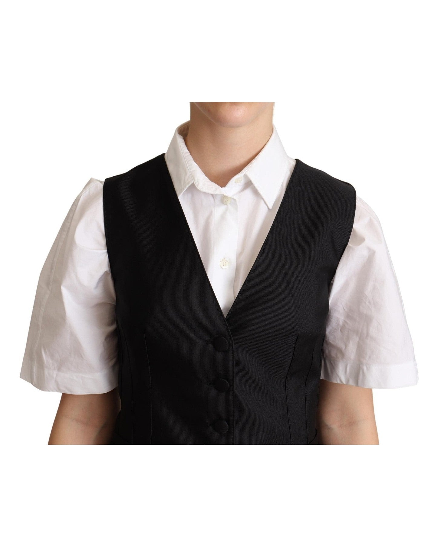 Dolce & Gabbana Black Silk Solid Sleeveless Waistcoat Vest Top