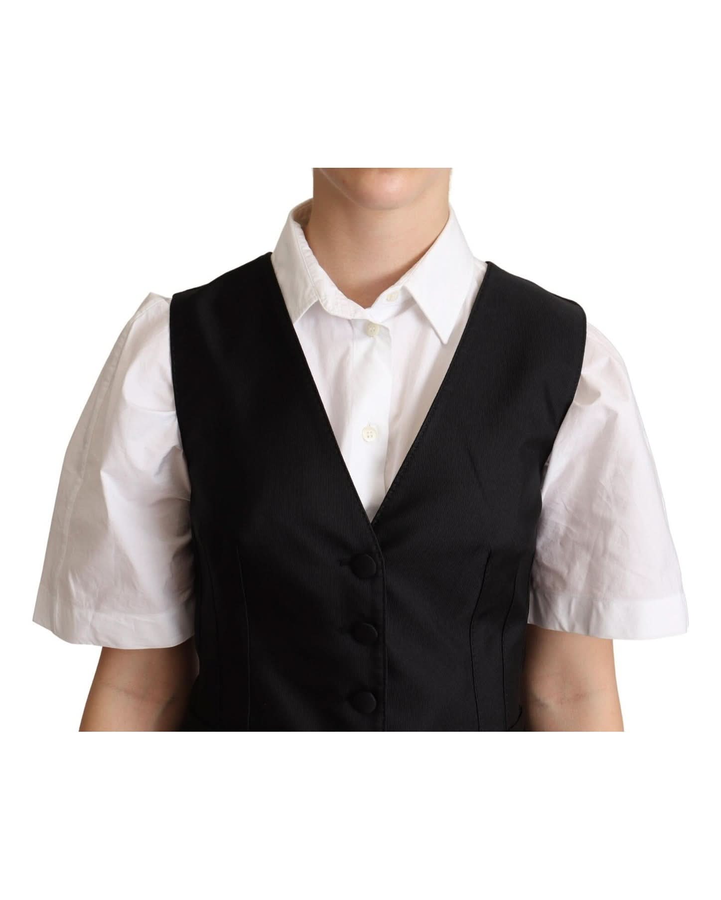 Dolce & Gabbana Black Silk Solid Sleeveless Waistcoat Vest Top