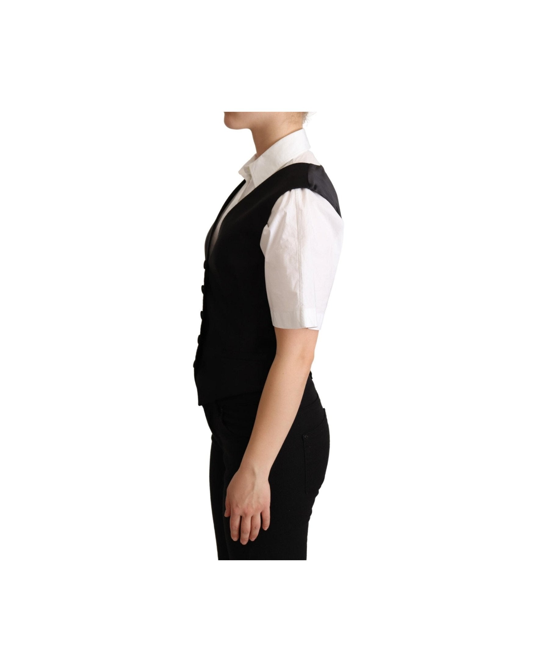 Dolce & Gabbana Black Silk Solid Sleeveless Waistcoat Vest Top