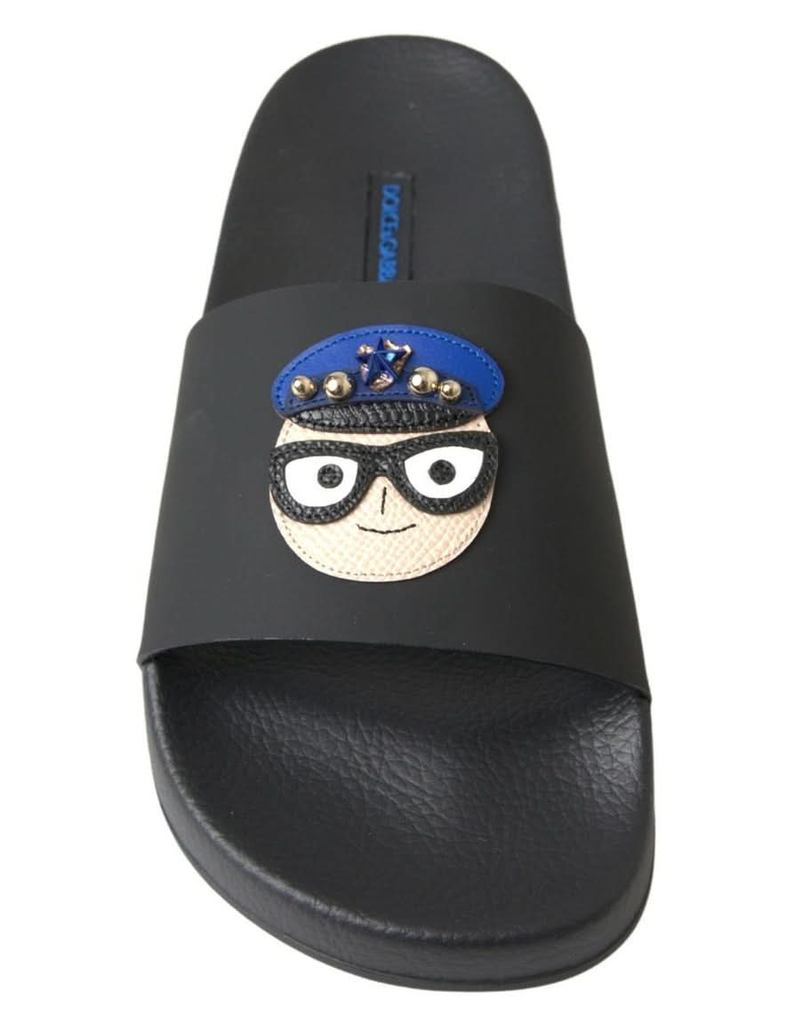 Dolce & Gabbana Black Slides Sandals Beach Saint Barth Shoes Flats