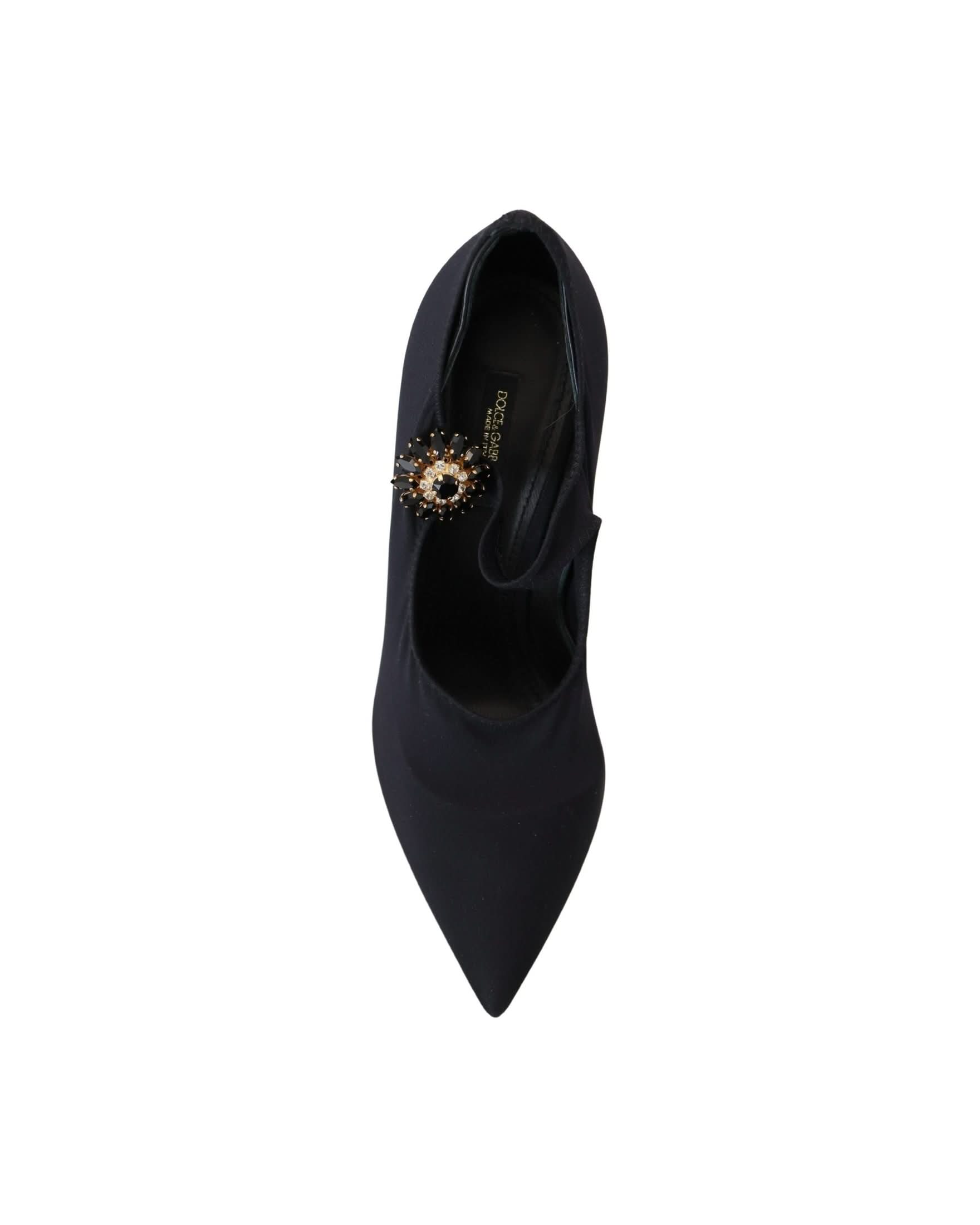 Dolce & Gabbana Black Socks Stretch Crystal Pumps Heels