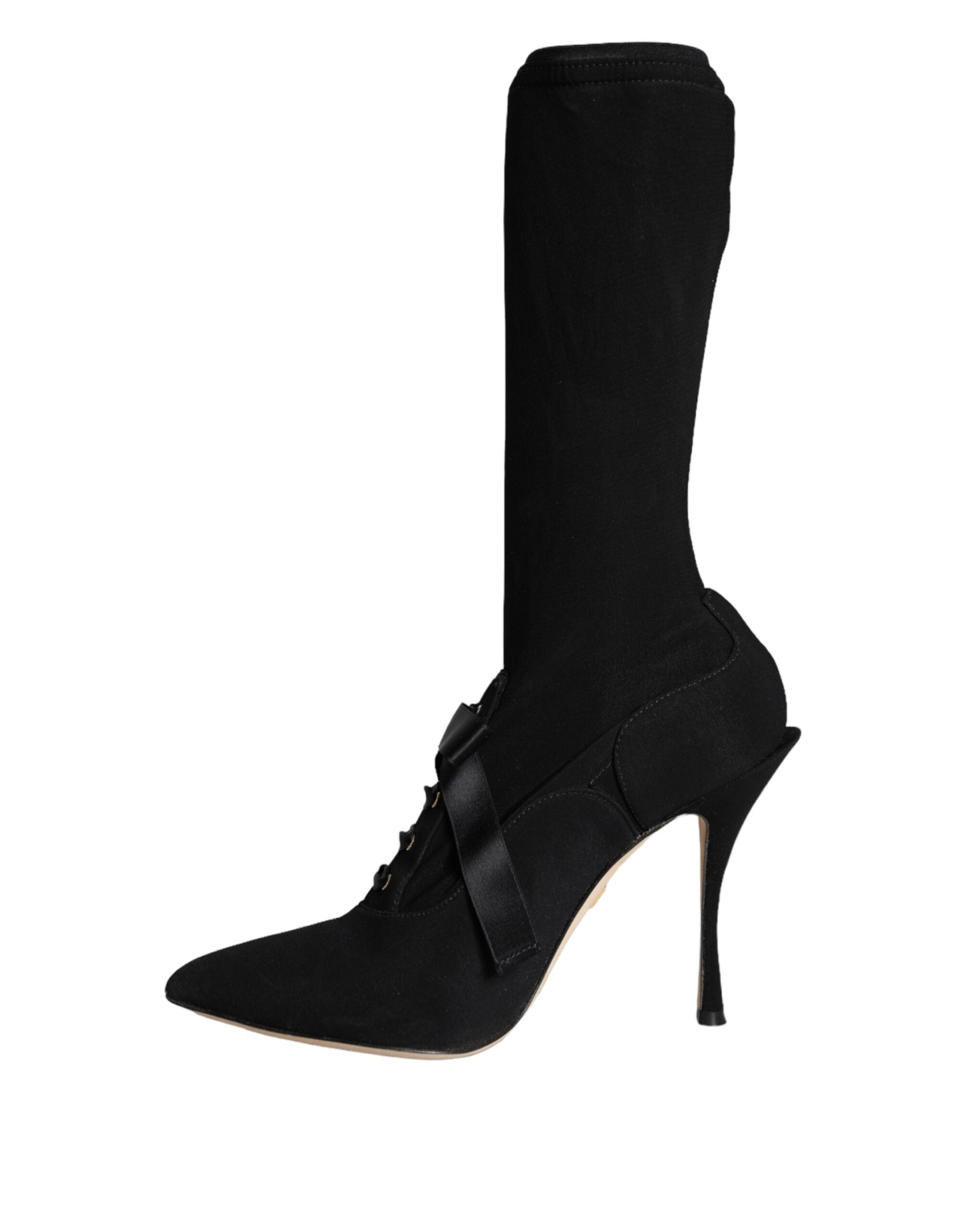 Dolce & Gabbana Black Stiletto Heels Mid Calf Boots Shoes Glam Steals