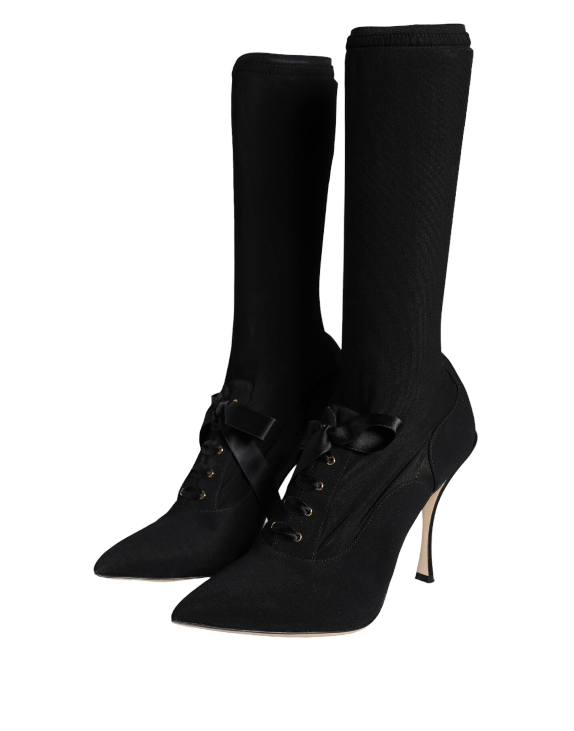 Dolce & Gabbana Black Stiletto Heels Mid Calf Boots Shoes Glam Steals