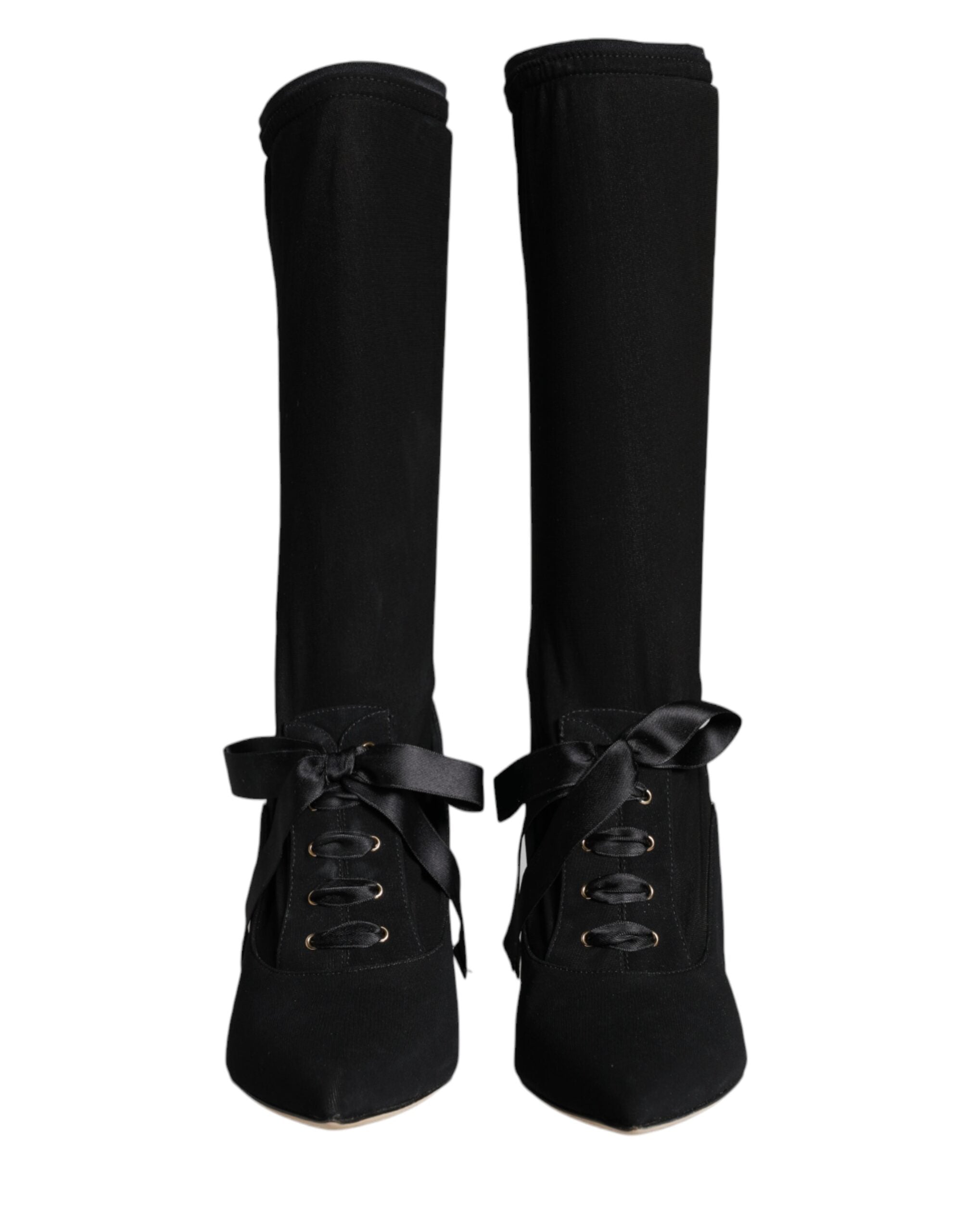 Dolce & Gabbana Black Stiletto Heels Mid Calf Boots Shoes Glam Steals