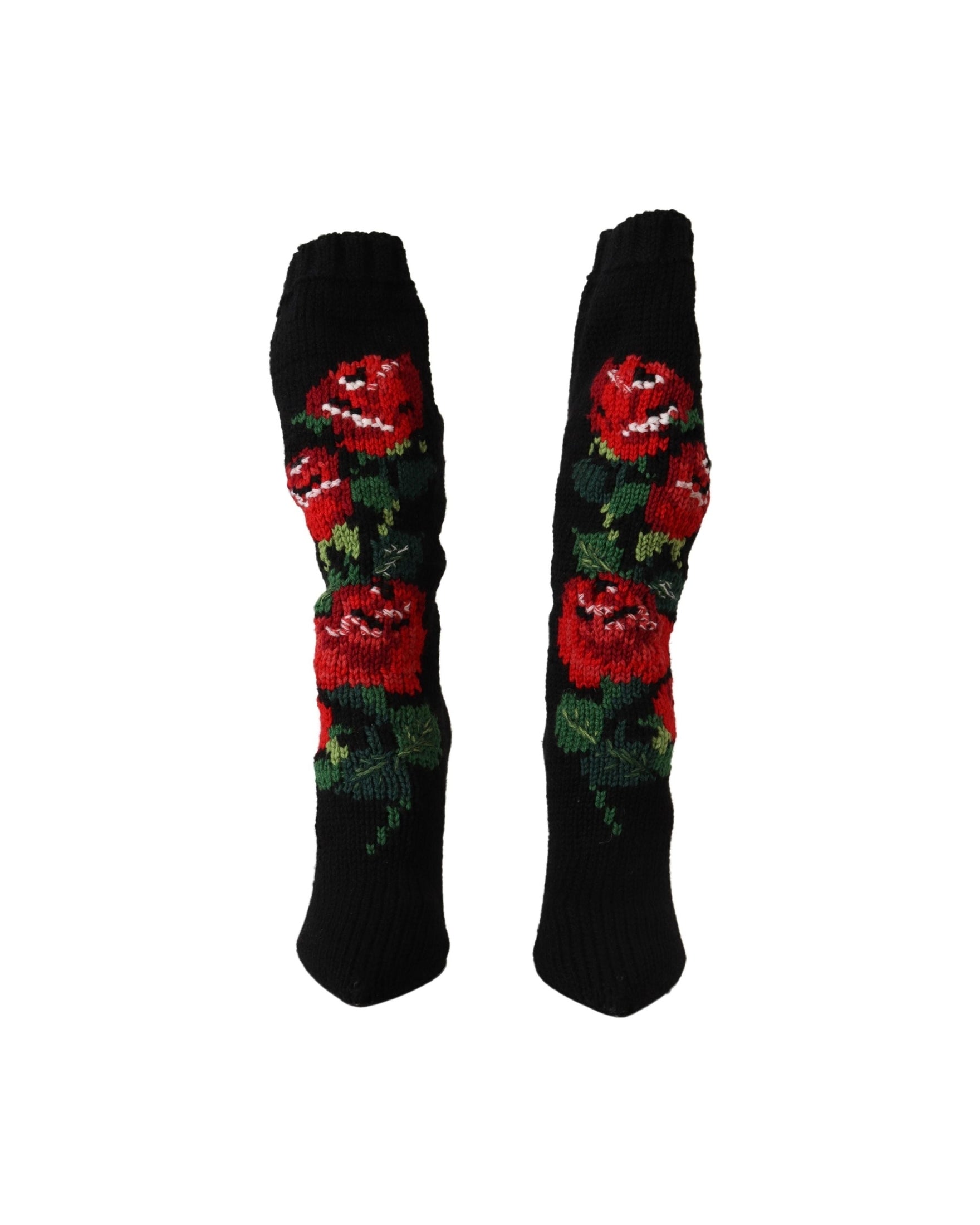 Dolce & Gabbana Black Stretch Socks Red Roses Booties Shoes Glam Steals