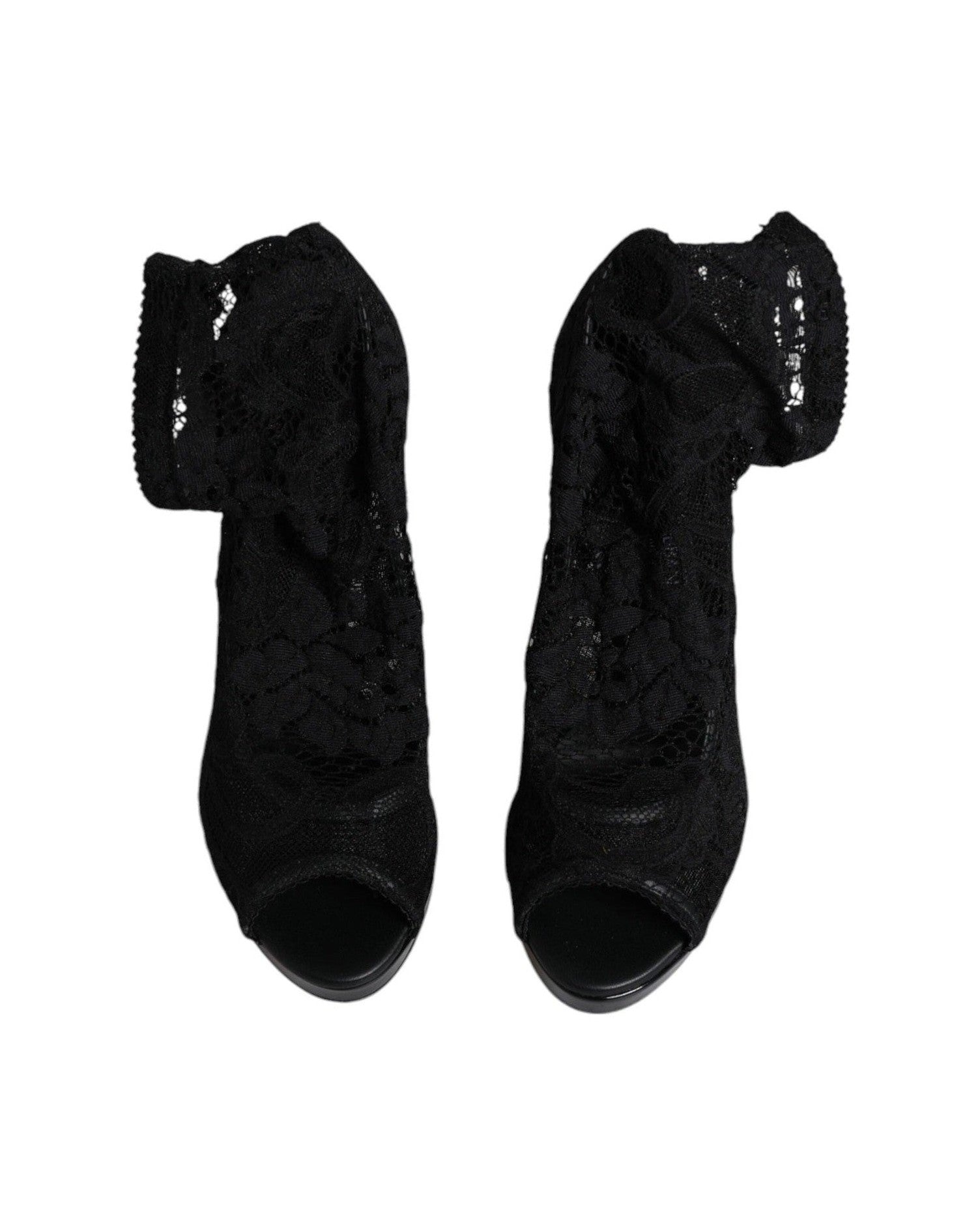 Dolce & Gabbana Black Stretch Taormina Lace Boots Shoes Boots