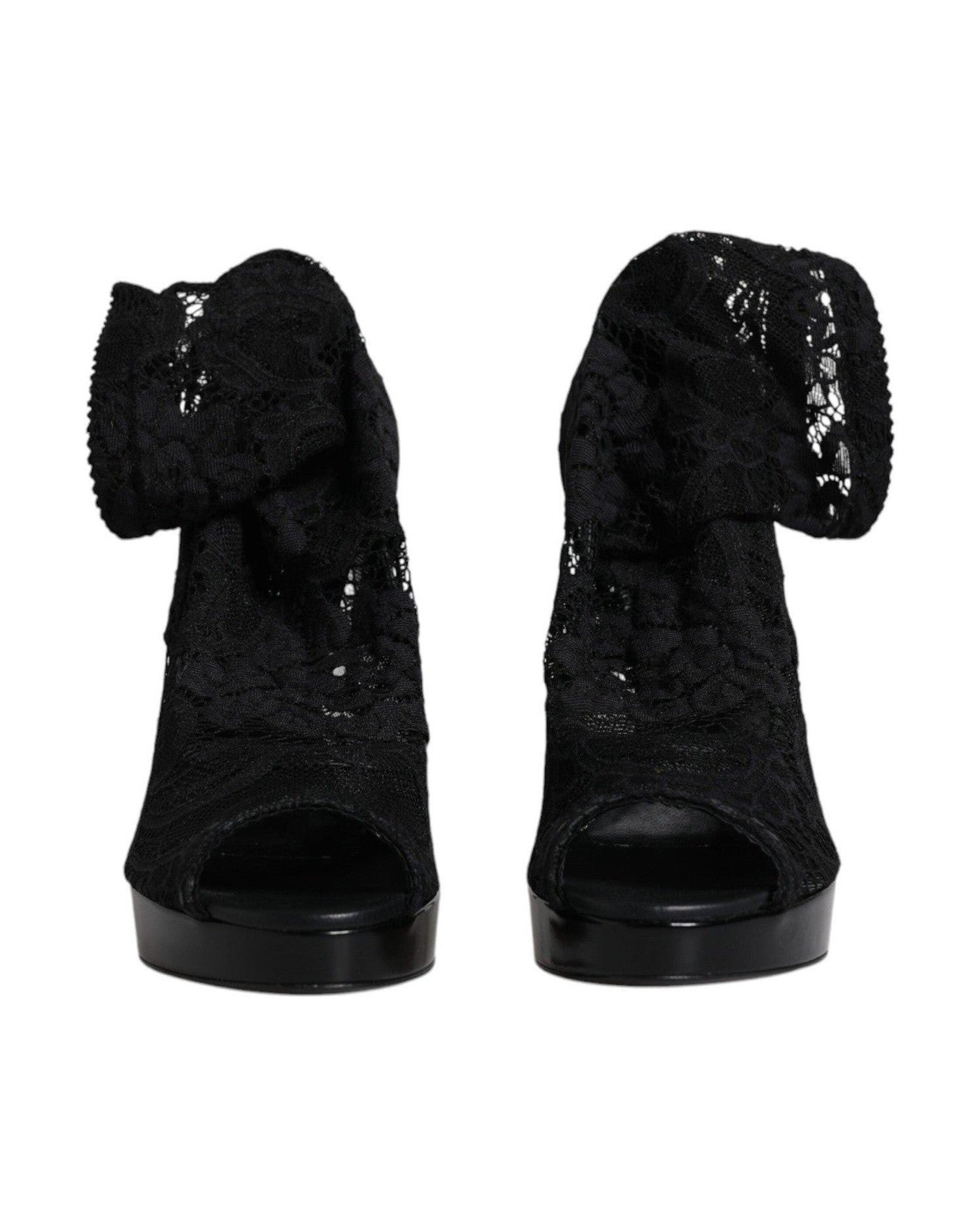 Dolce & Gabbana Black Stretch Taormina Lace Boots Shoes Boots