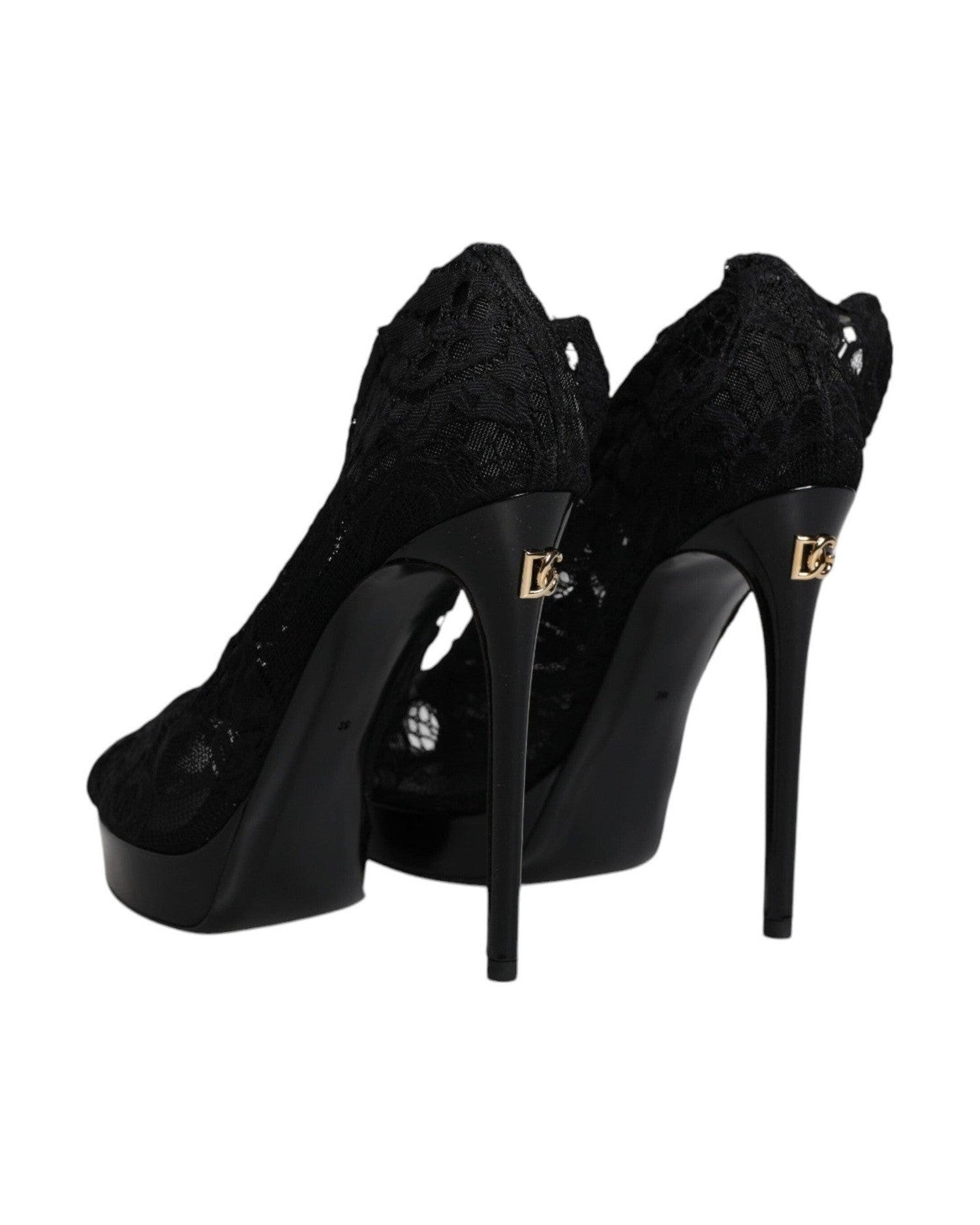 Dolce & Gabbana Black Stretch Taormina Lace Boots Shoes Glam Steals